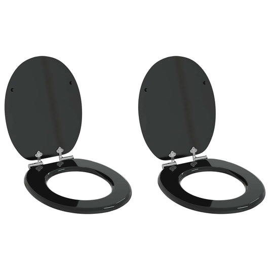 Soft-Close Toilet Seat 2 pcs Black 44 x 38 cm MDF board