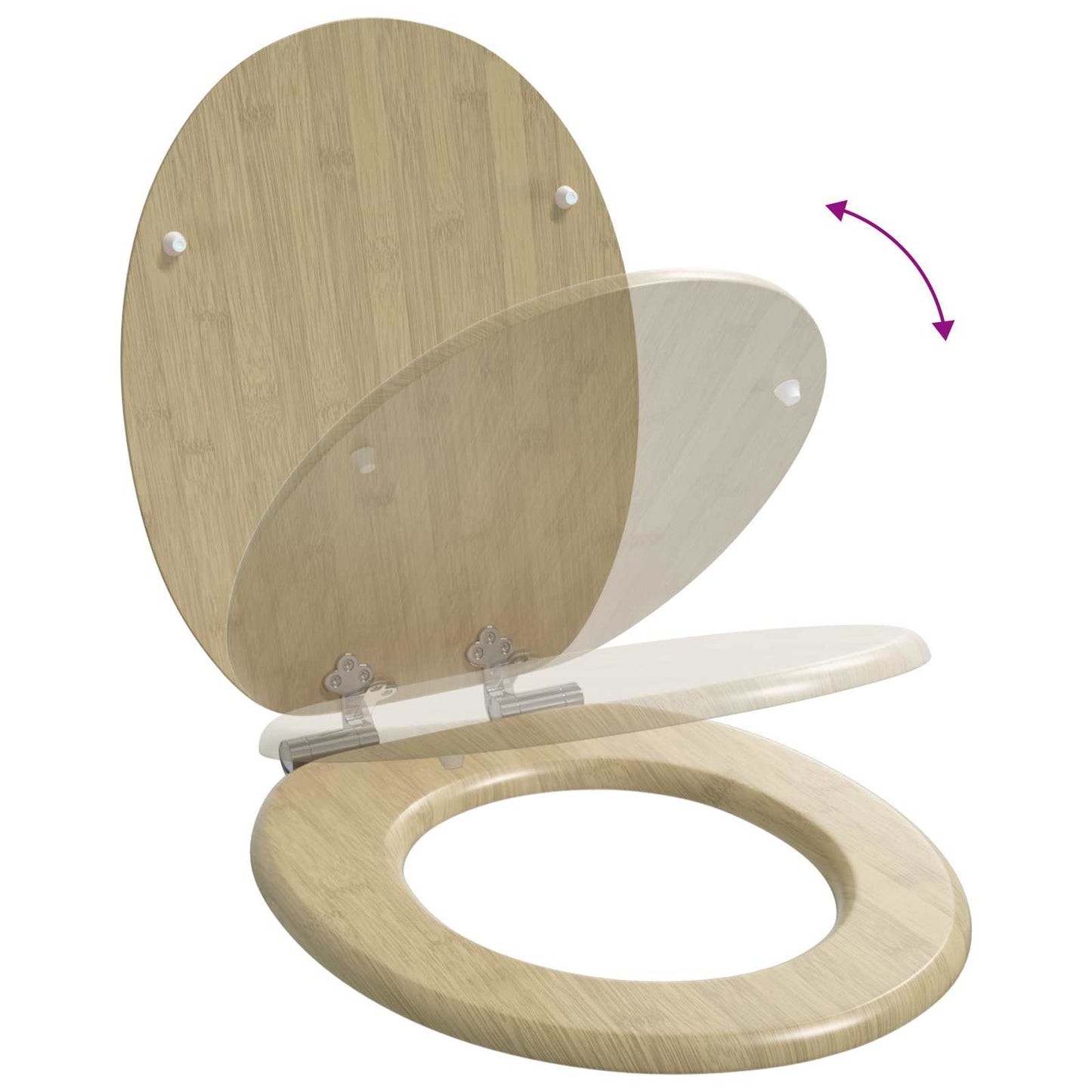 Soft-Close Toilet Seat 2 pcs Light Bamboo Color 44 x 38 cm