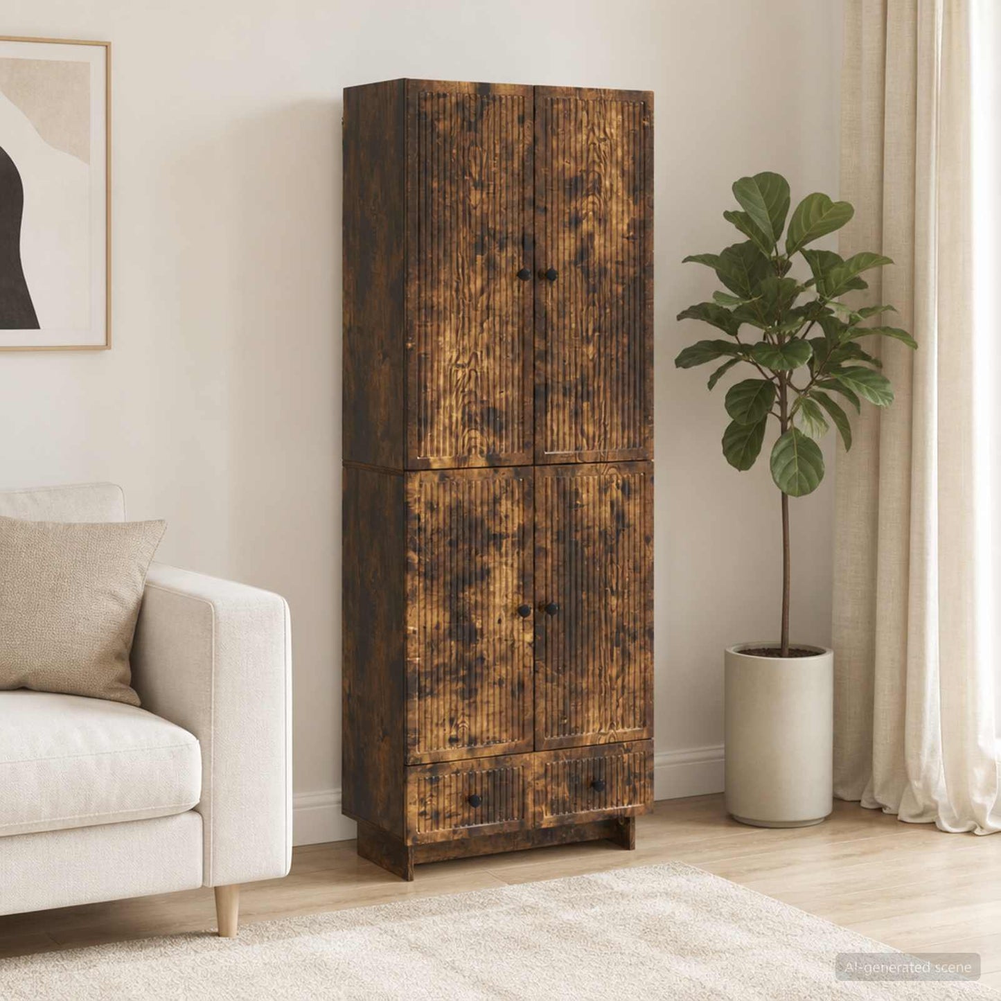 Cabinet Set 2 pcs Smoked Oak 66 x 34.5 x 95 cm Engineered Wood