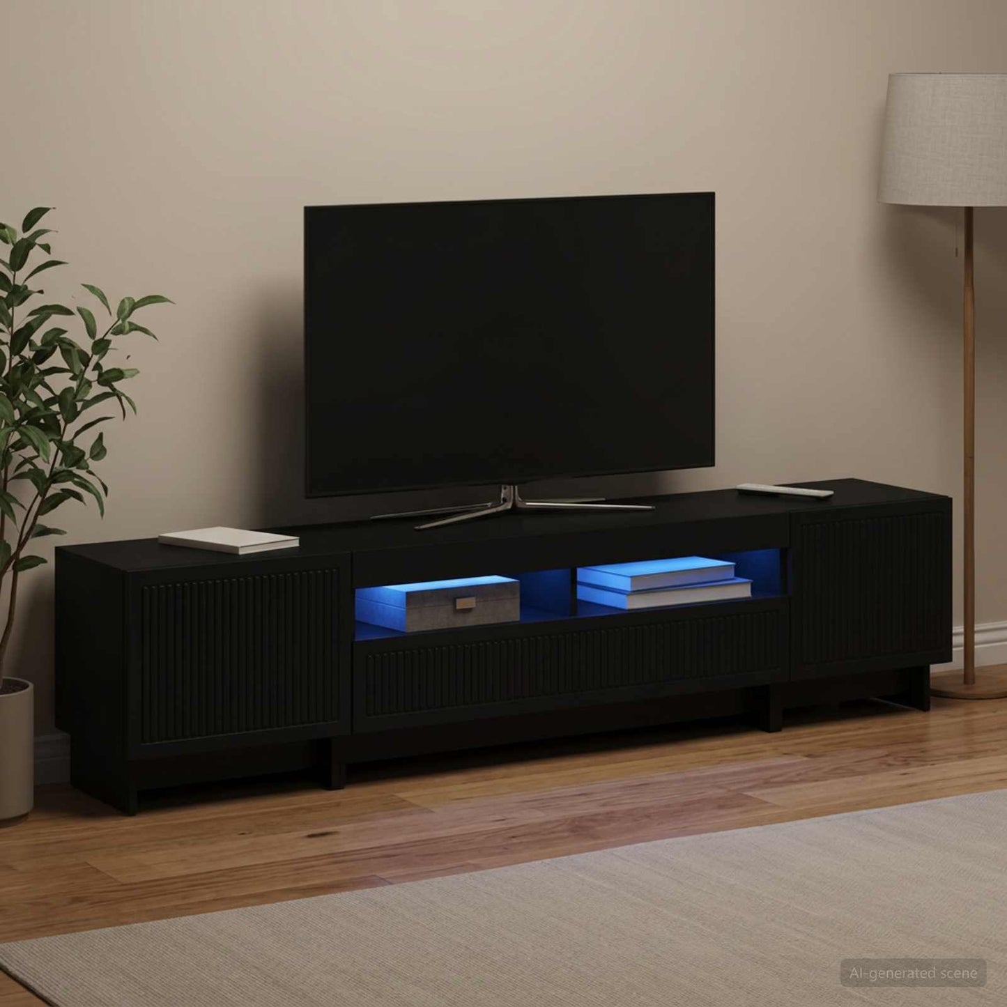 5 Piece LED TV Cabinet Black Engineered Wood