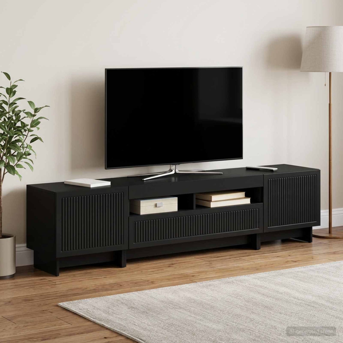 5 Piece LED TV Cabinet Black Engineered Wood