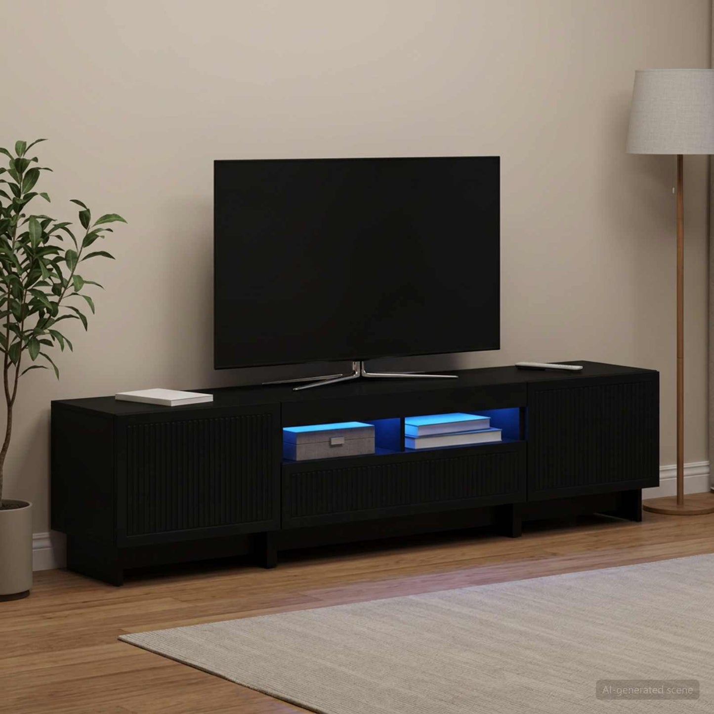 5 Piece LED TV Cabinet Black Engineered Wood