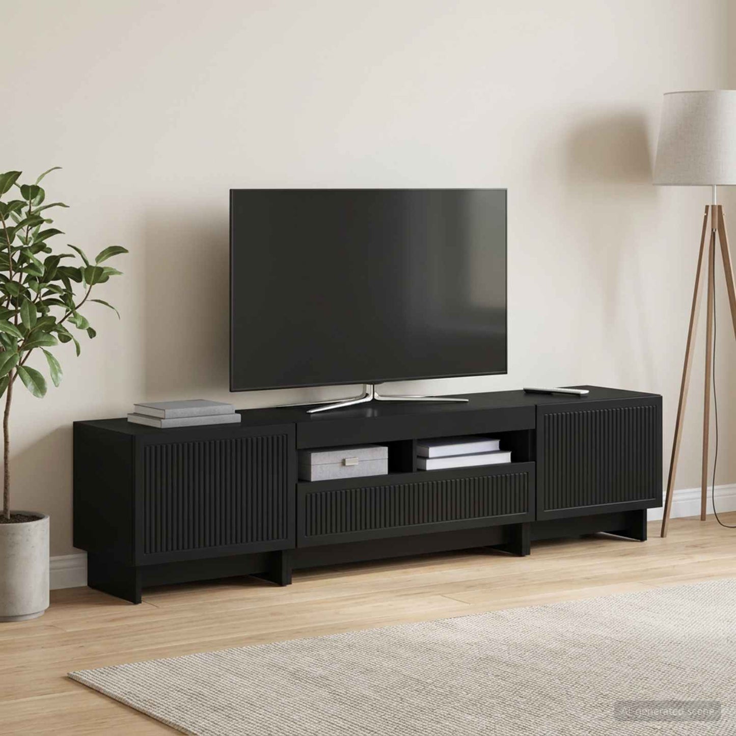 5 Piece LED TV Cabinet Black Engineered Wood