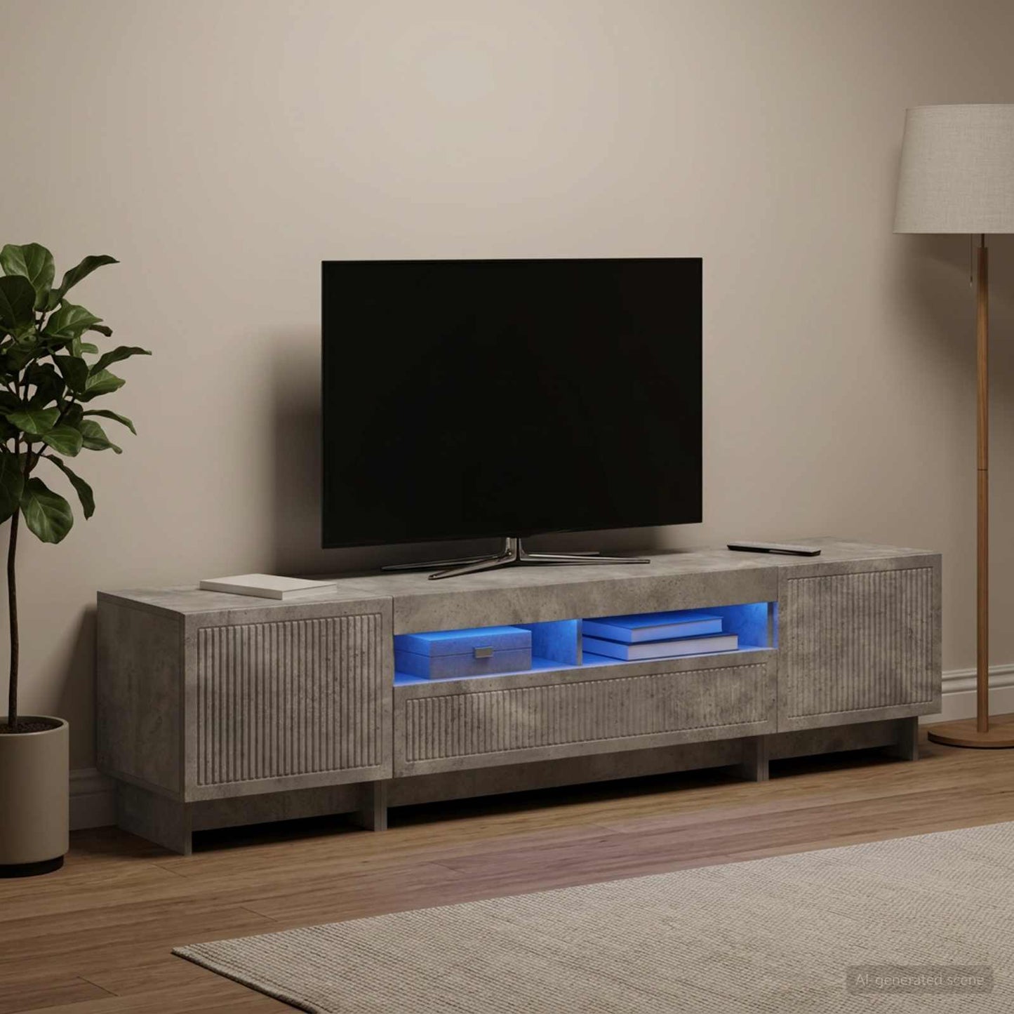 5 Piece LED TV Cabinet Concrete Grey Engineered Wood