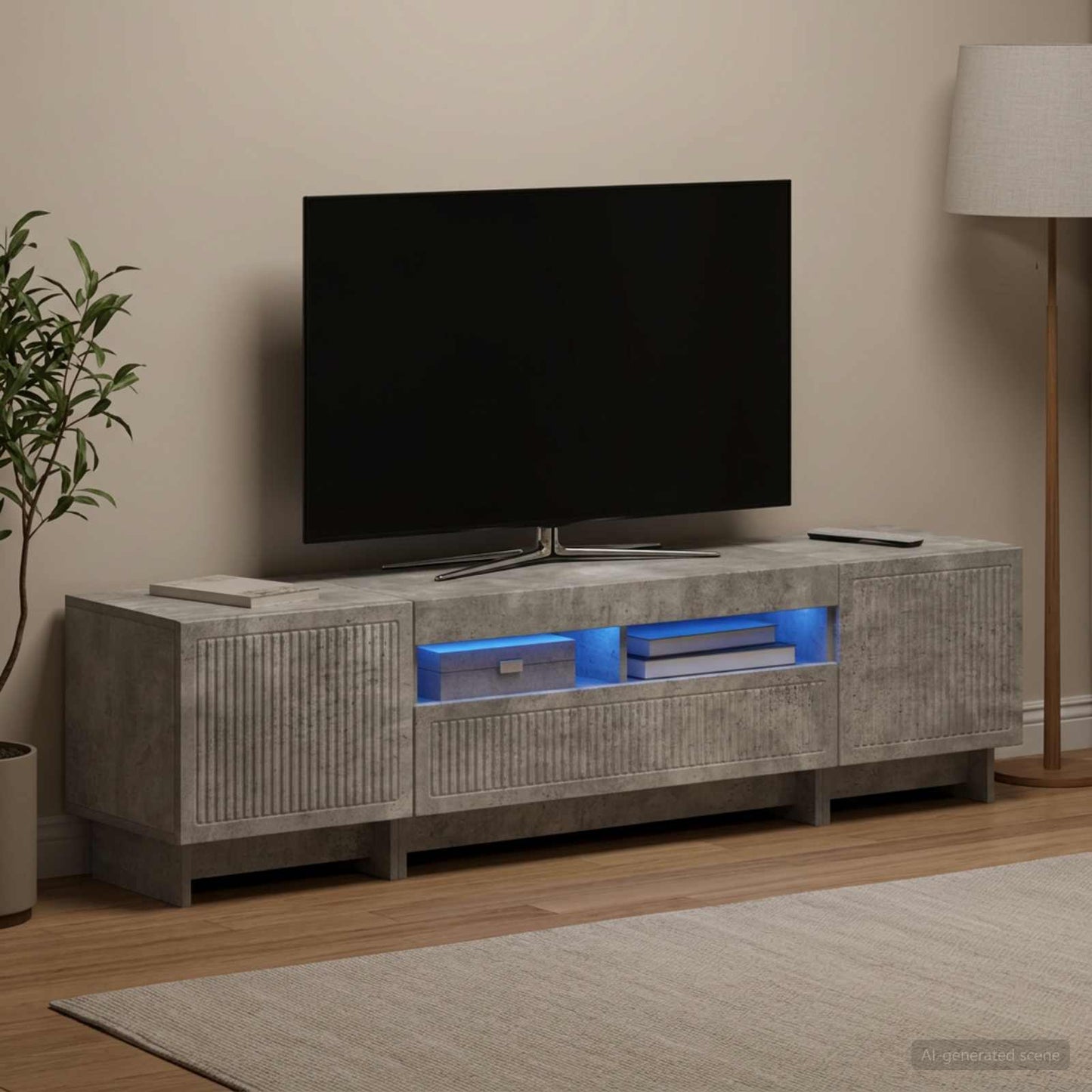 5 Piece LED TV Cabinet Concrete Grey Engineered Wood