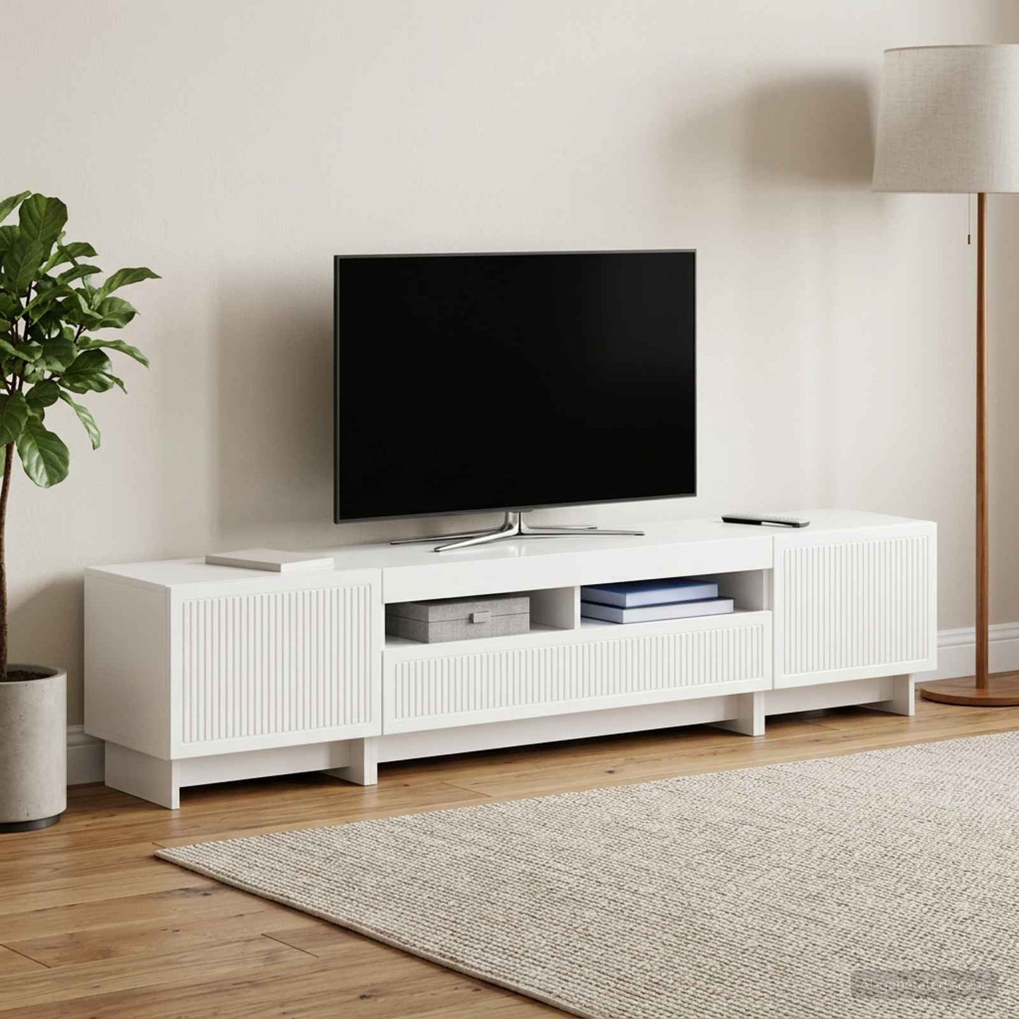 5 Piece LED TV Cabinet High Gloss White Engineered Wood