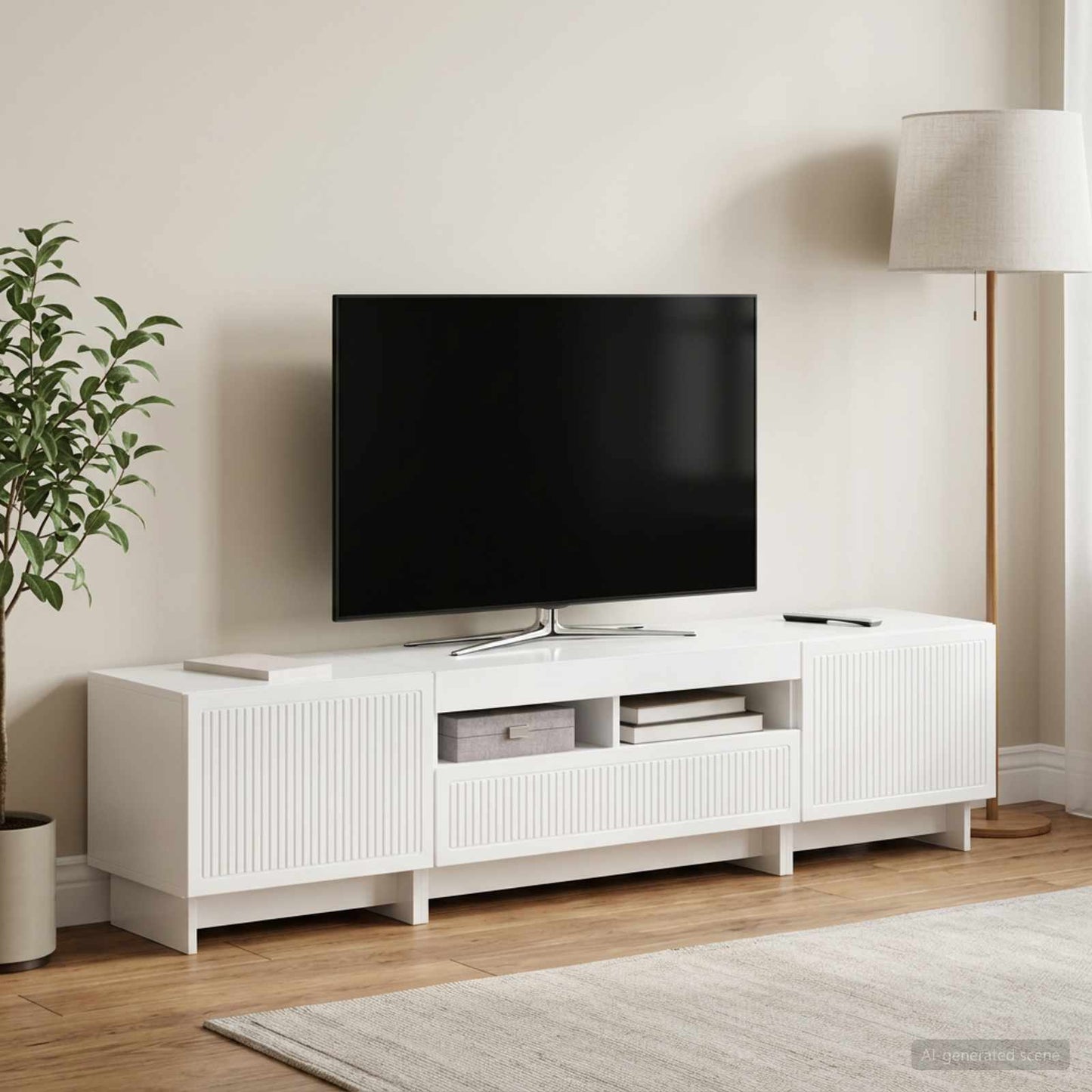 5 Piece LED TV Cabinet High Gloss White Engineered Wood