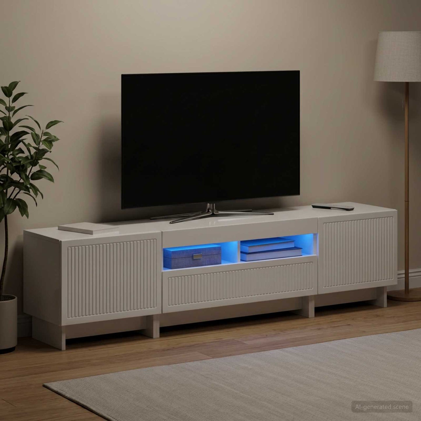 5 Piece LED TV Cabinet High Gloss White Engineered Wood