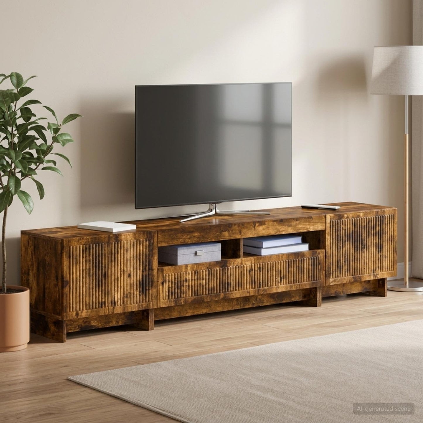5 Piece LED TV Cabinet Smoked Oak Engineered Wood