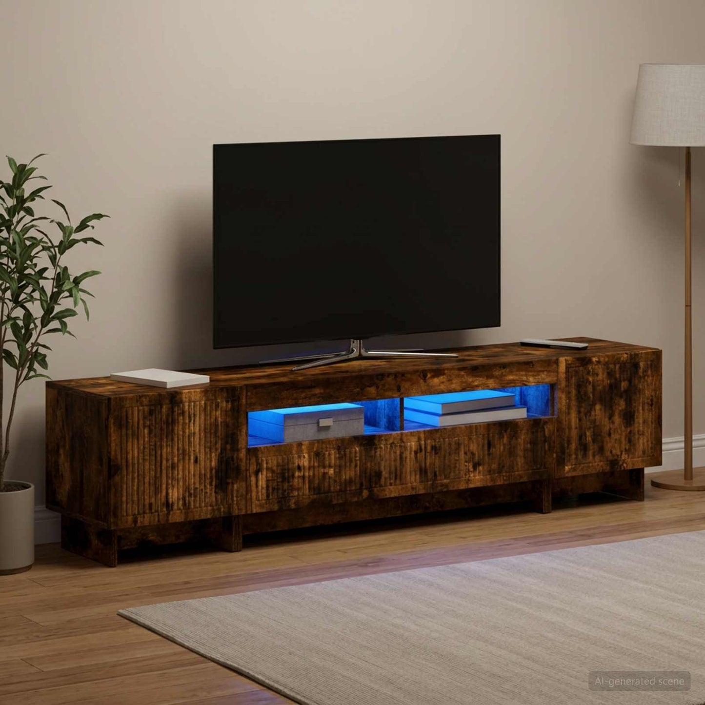 5 Piece LED TV Cabinet Smoked Oak Engineered Wood