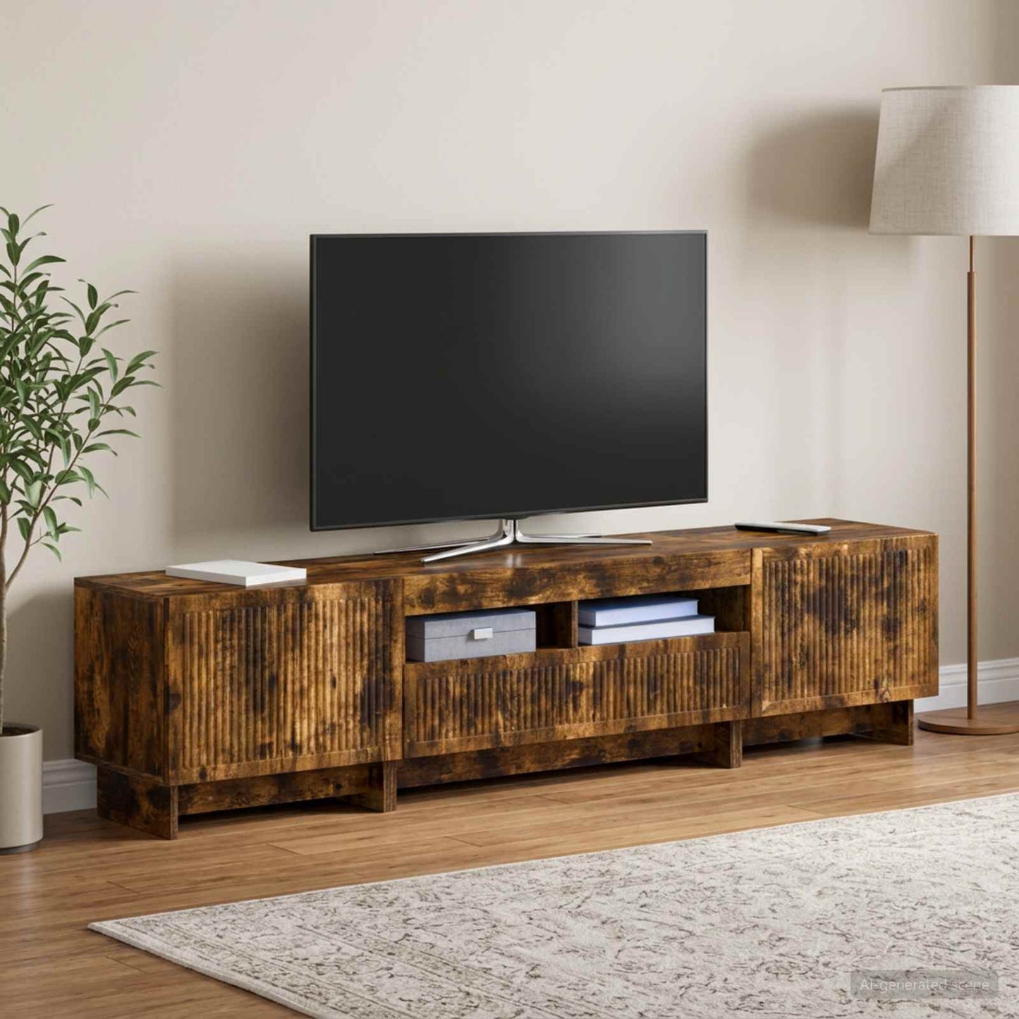 5 Piece LED TV Cabinet Smoked Oak Engineered Wood
