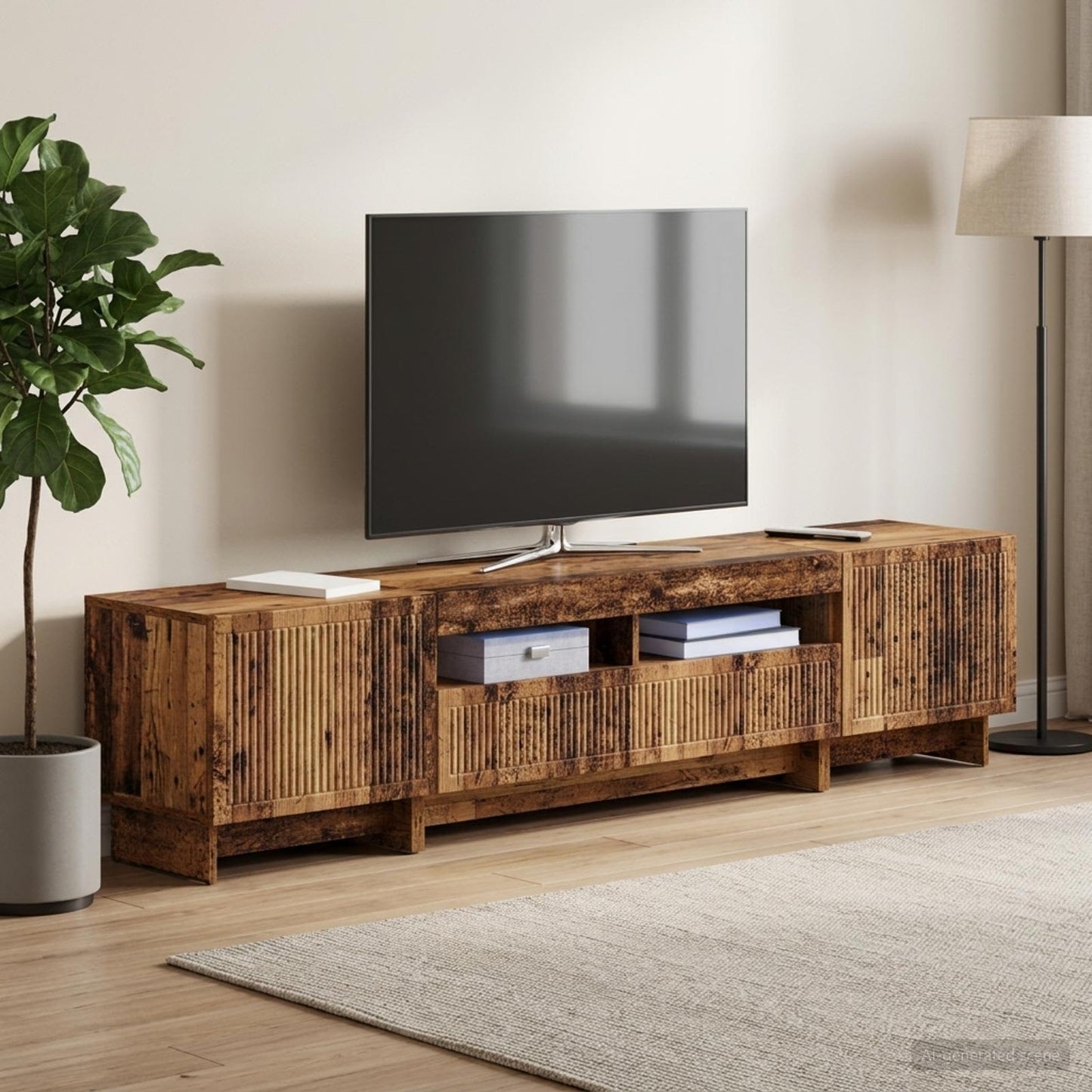 5 Piece LED TV Cabinet Old Wood Engineered Wood