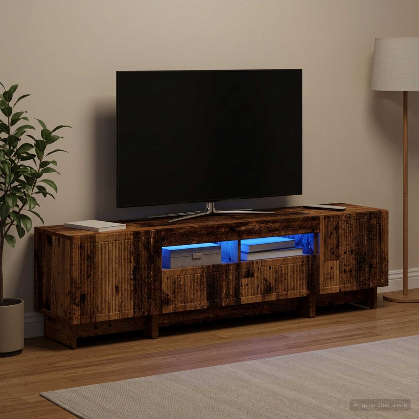 5 Piece LED TV Cabinet Old Wood Engineered Wood