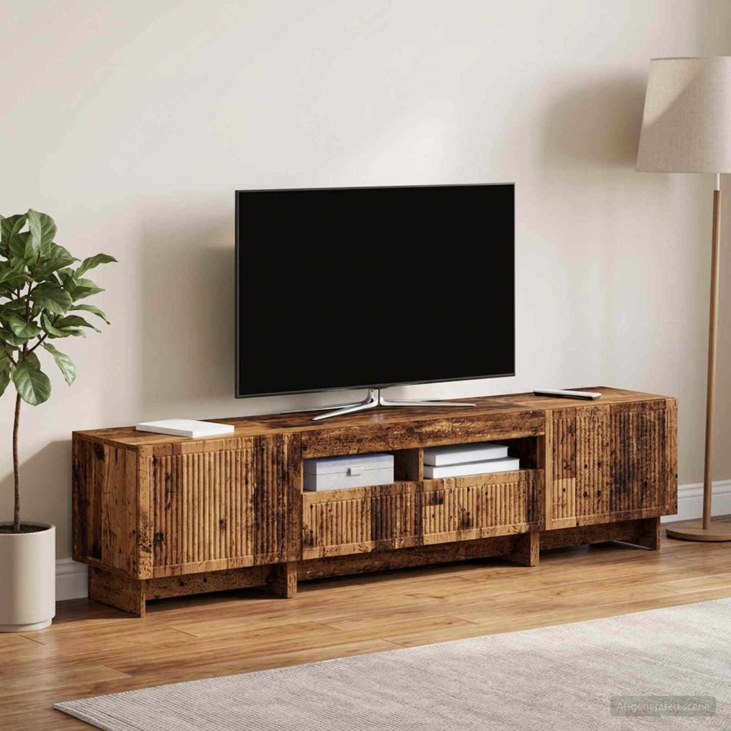5 Piece LED TV Cabinet Old Wood Engineered Wood