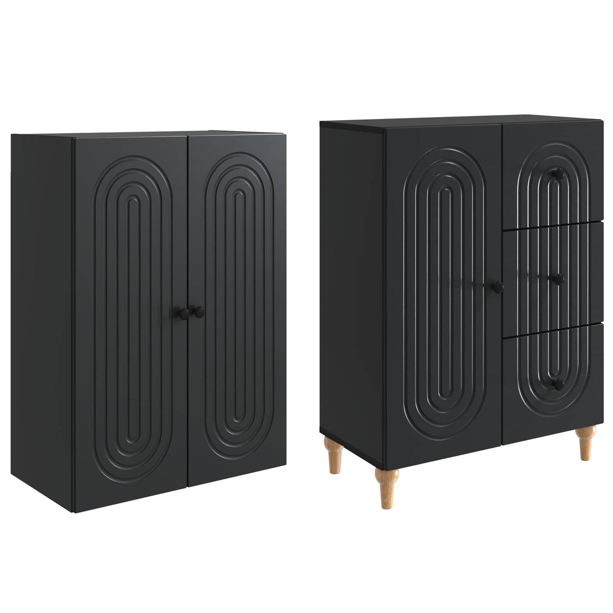 Cabinet Set 2 pcs Black Engineered Wood