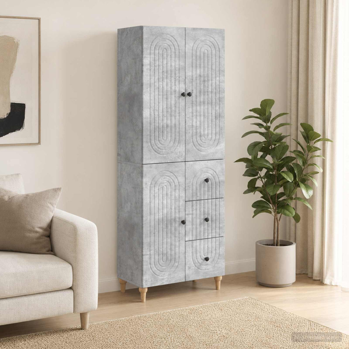 Cabinet Set 2 pcs Concrete Grey Engineered Wood