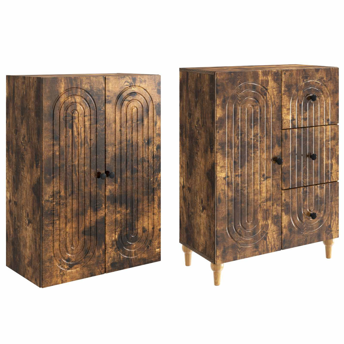 Cabinet Set 2 pcs Smoked Oak Engineered Wood