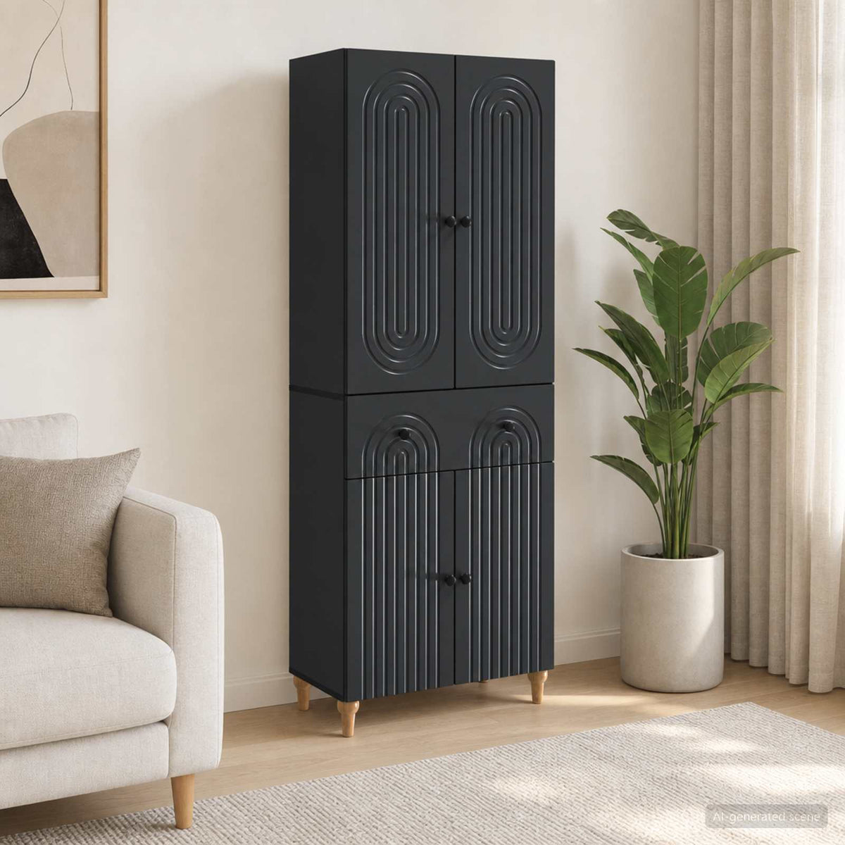 Cabinet Set 2 pcs Black Engineered Wood