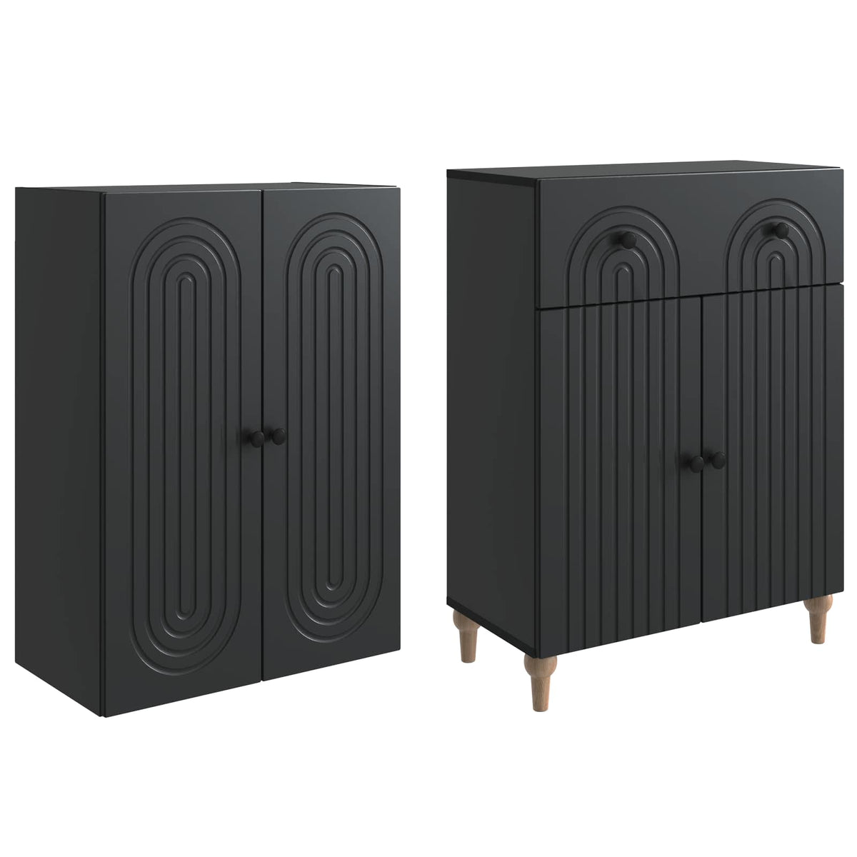 Cabinet Set 2 pcs Black Engineered Wood