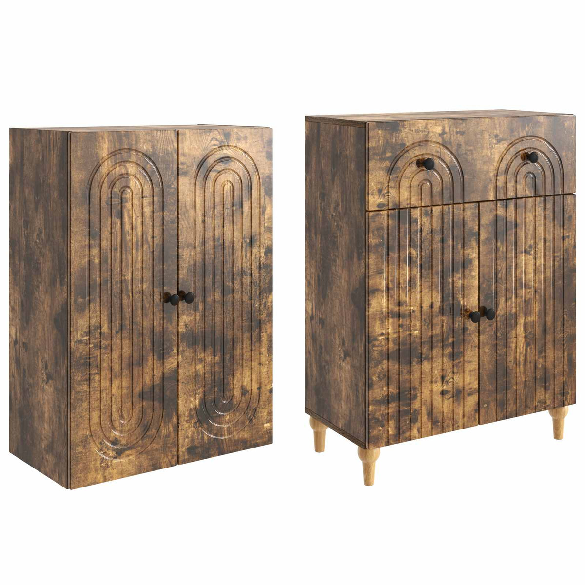Cabinet Set 2 pcs Smoked Oak Engineered Wood