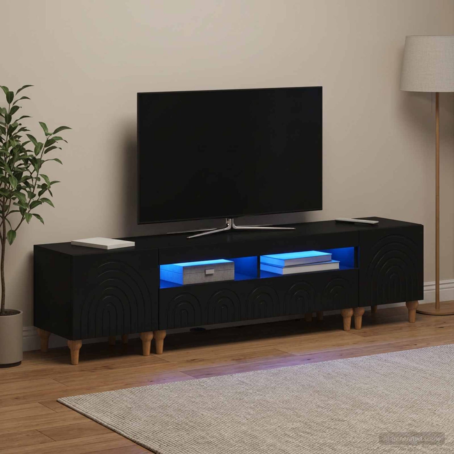 3 Piece LED TV Cabinet Black Engineered Wood