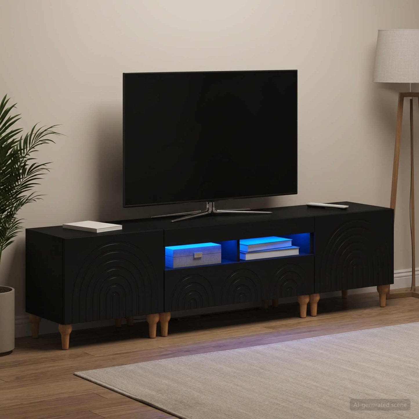 3 Piece LED TV Cabinet Black Engineered Wood