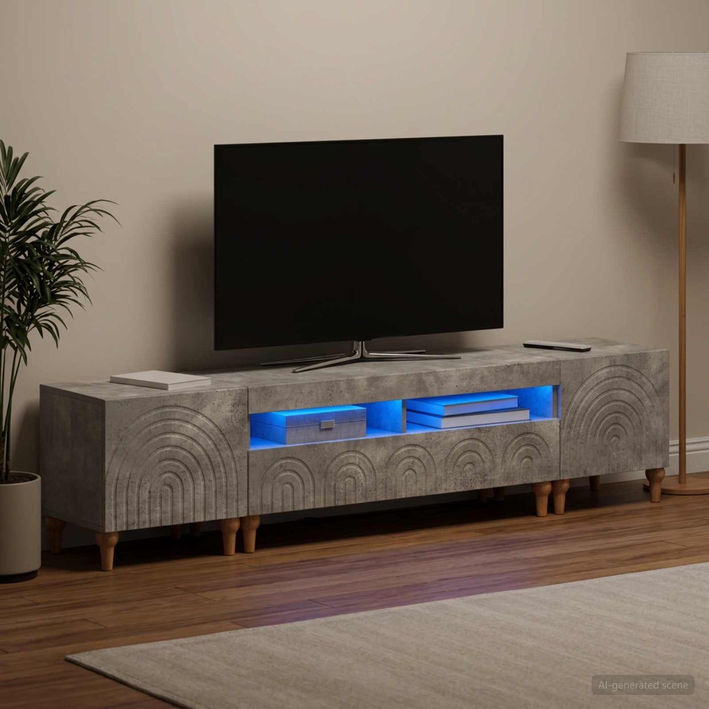 3 Piece LED TV Cabinet Concrete Grey Engineered Wood