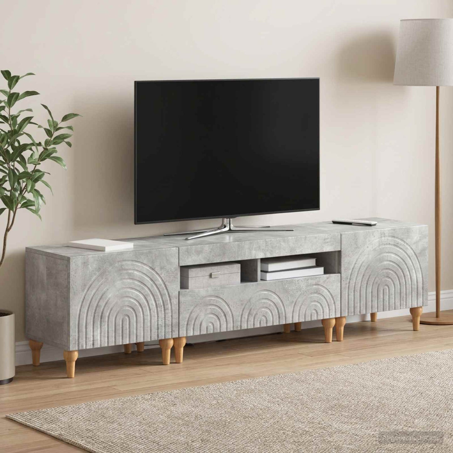 3 Piece LED TV Cabinet Concrete Grey Engineered Wood