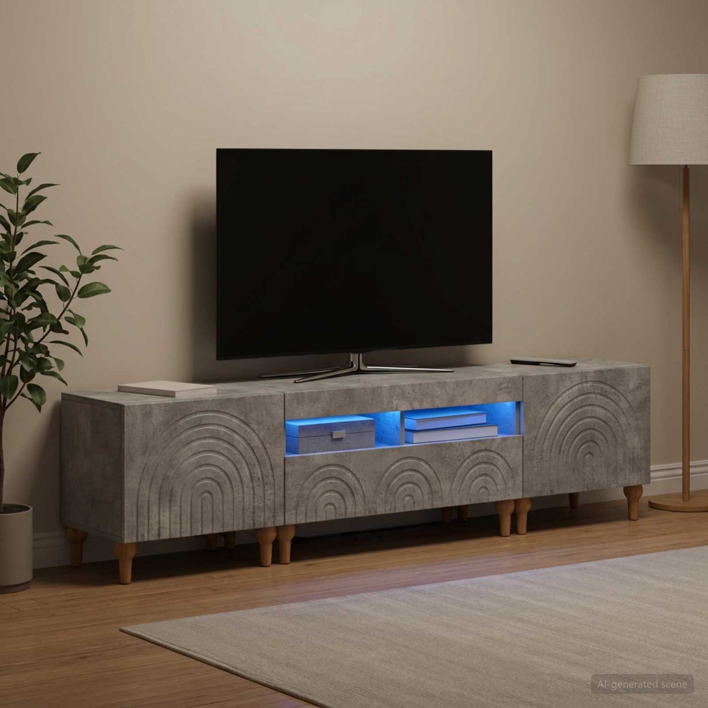 3 Piece LED TV Cabinet Concrete Grey Engineered Wood