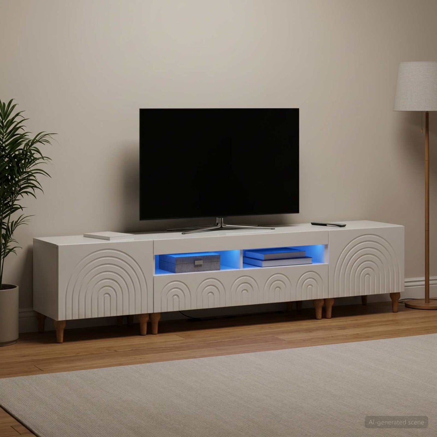 3 Piece LED TV Cabinet High Gloss White Engineered Wood