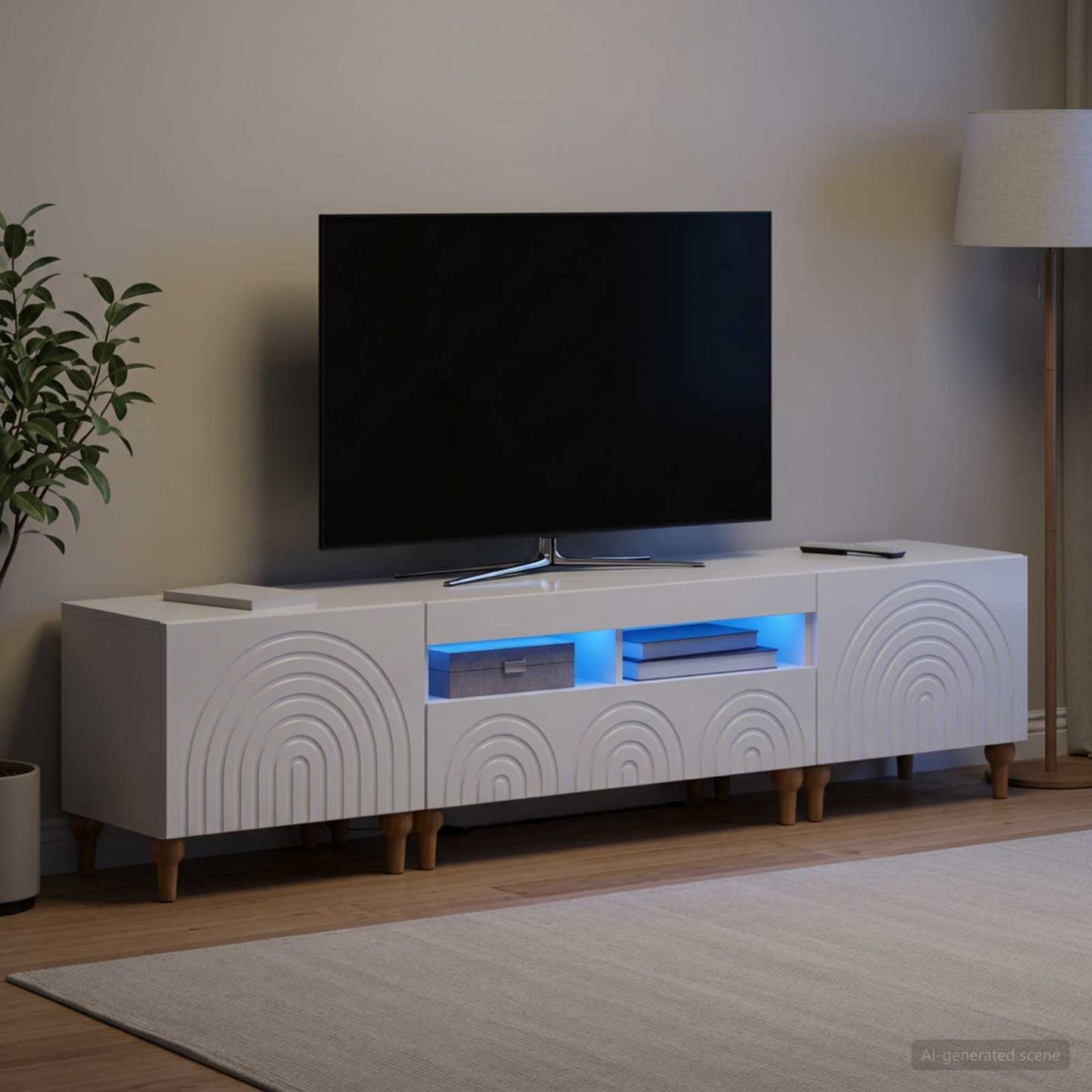 3 Piece LED TV Cabinet High Gloss White Engineered Wood