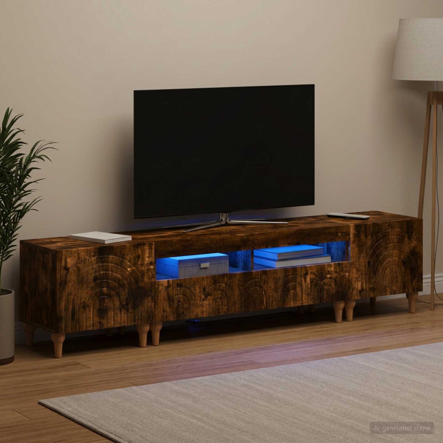 3 Piece LED TV Cabinet Smoked Oak Engineered Wood