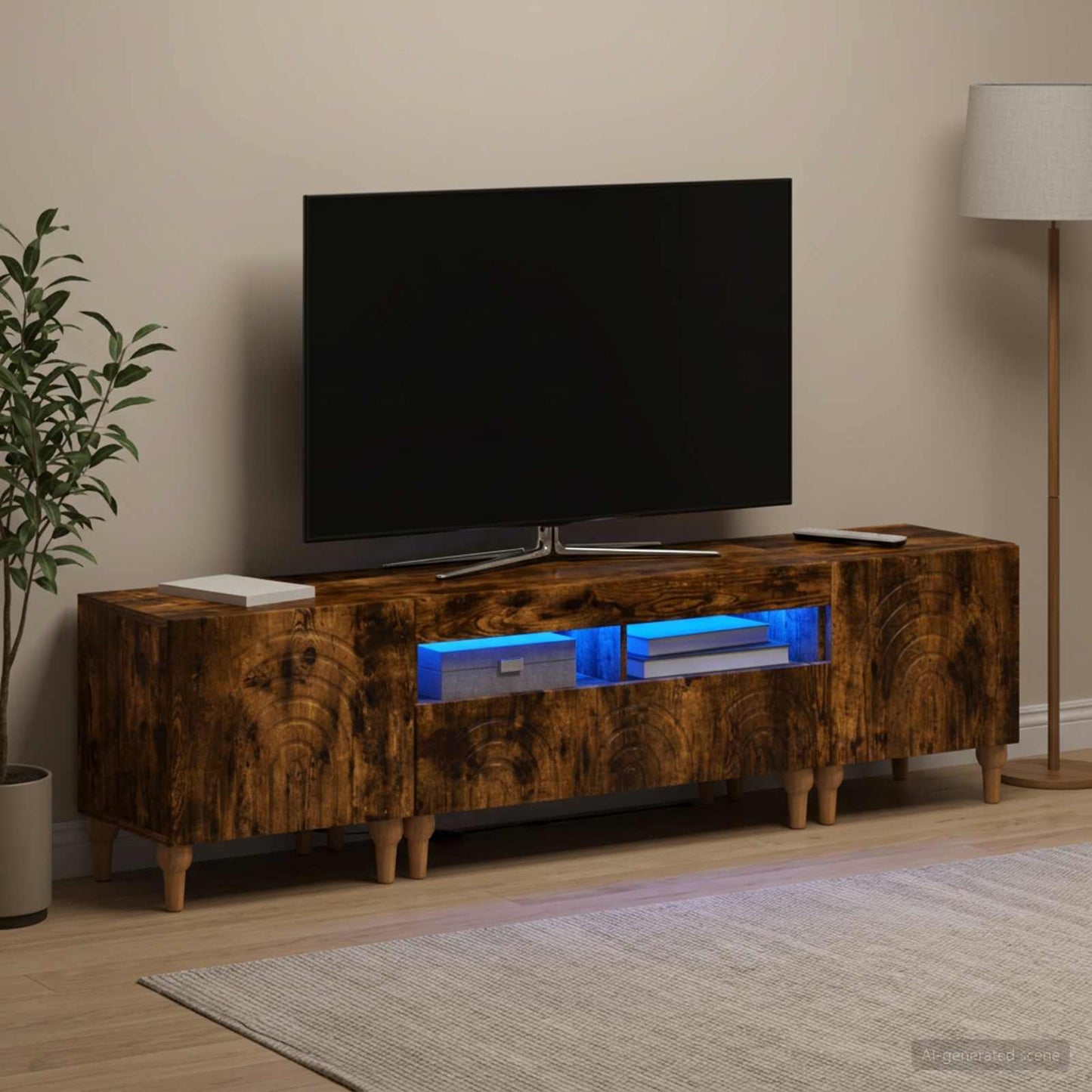 3 Piece LED TV Cabinet Smoked Oak Engineered Wood