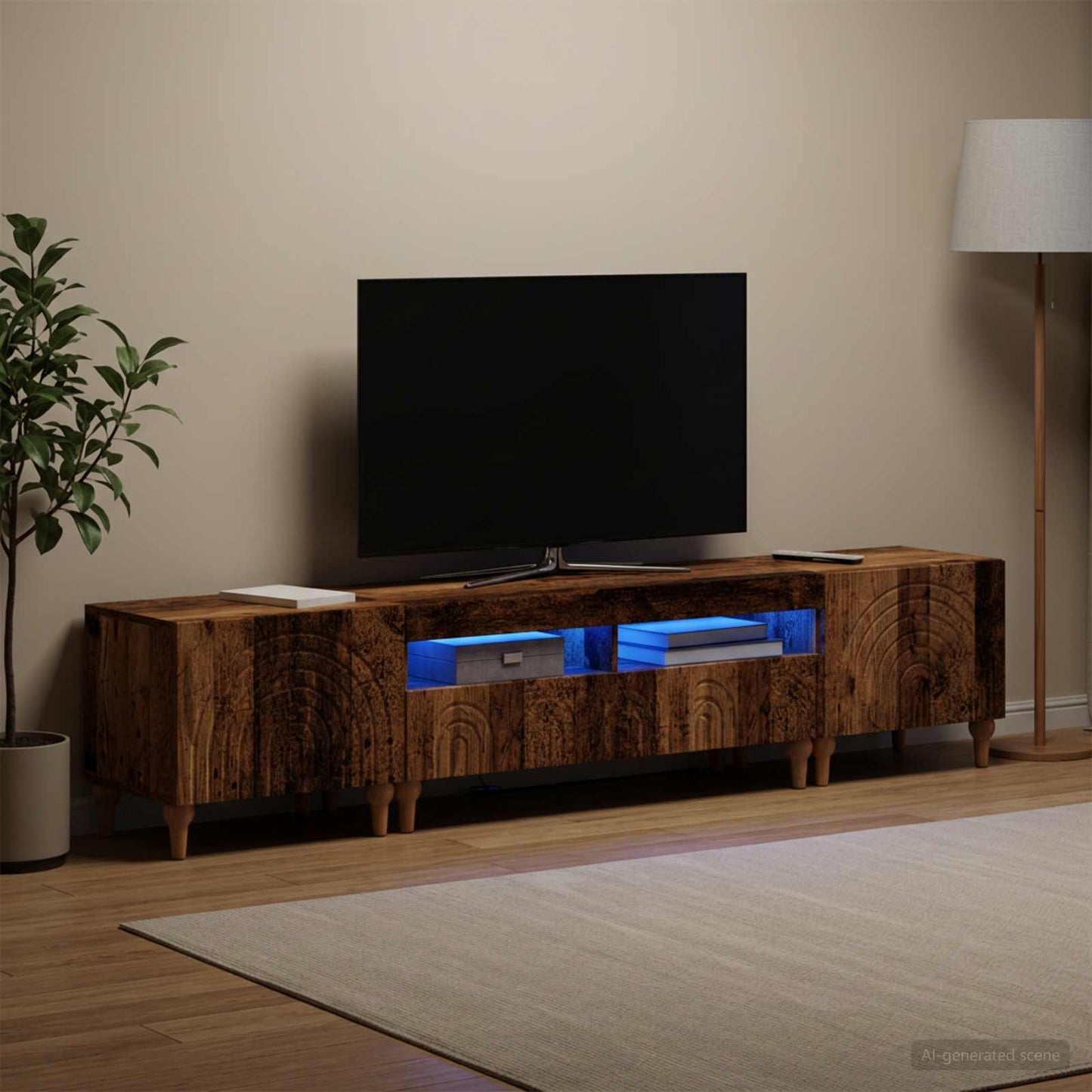 3 Piece LED TV Cabinet Old Wood Engineered Wood