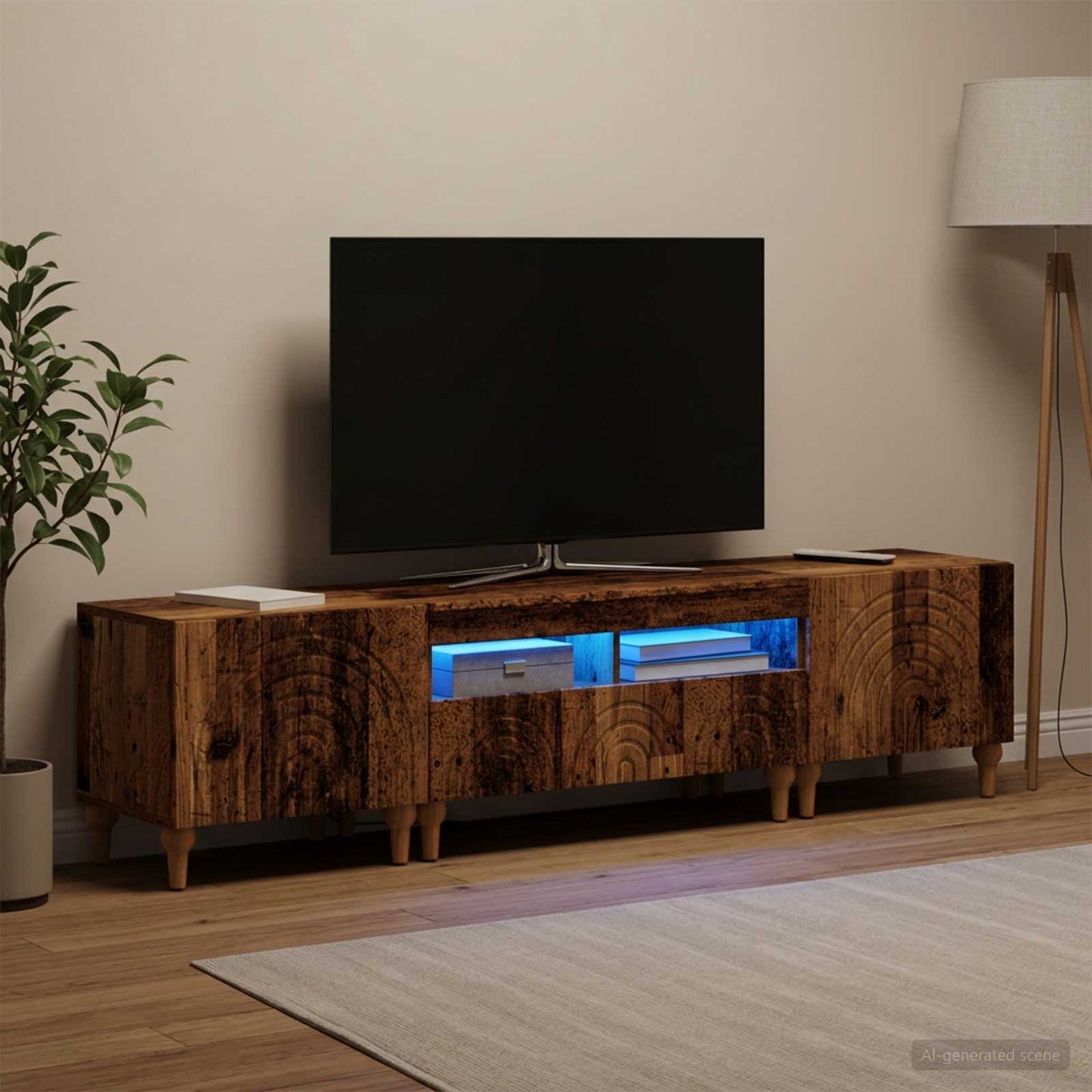 3 Piece LED TV Cabinet Old Wood Engineered Wood