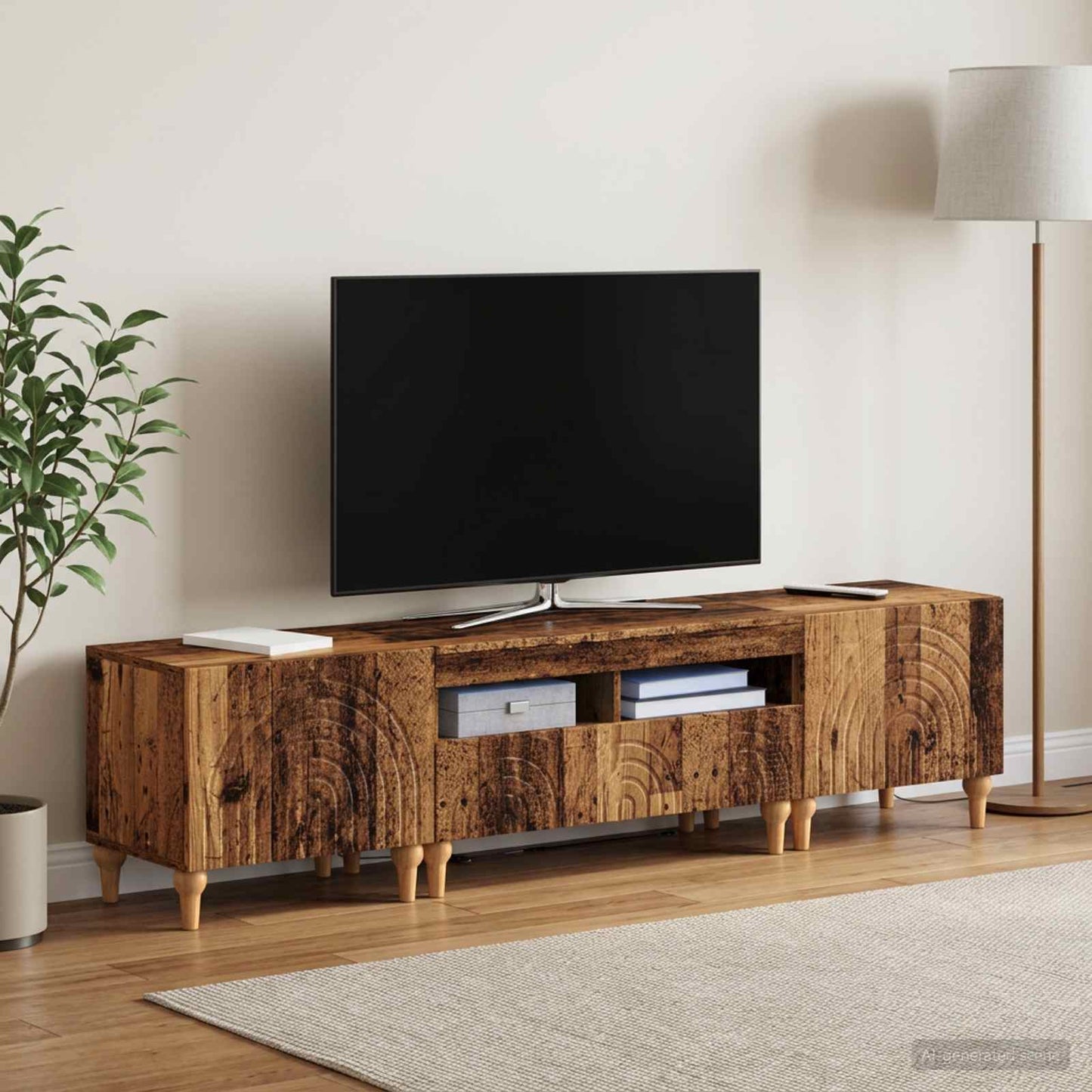 3 Piece LED TV Cabinet Old Wood Engineered Wood