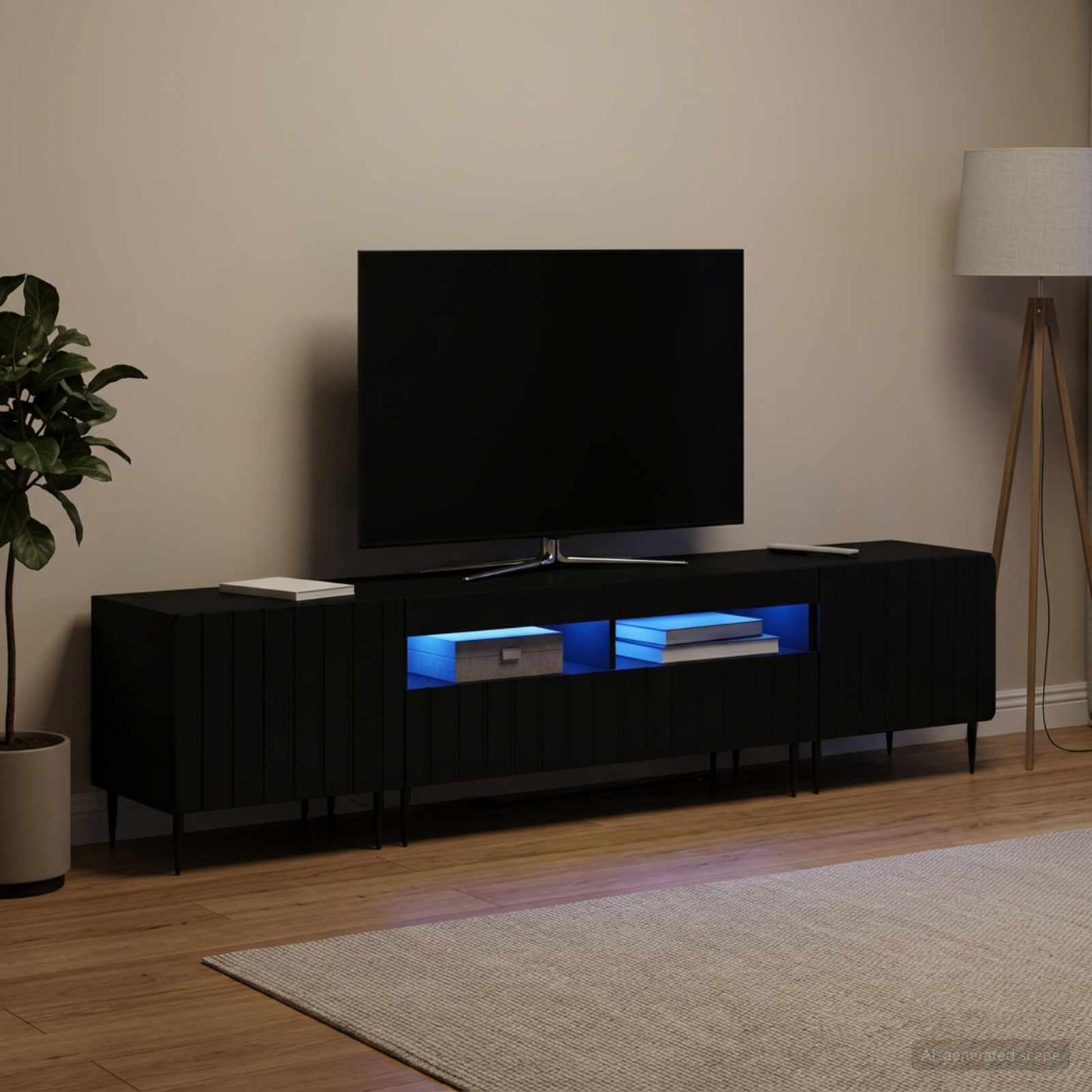 5 Piece LED TV Cabinet Black Engineered Wood