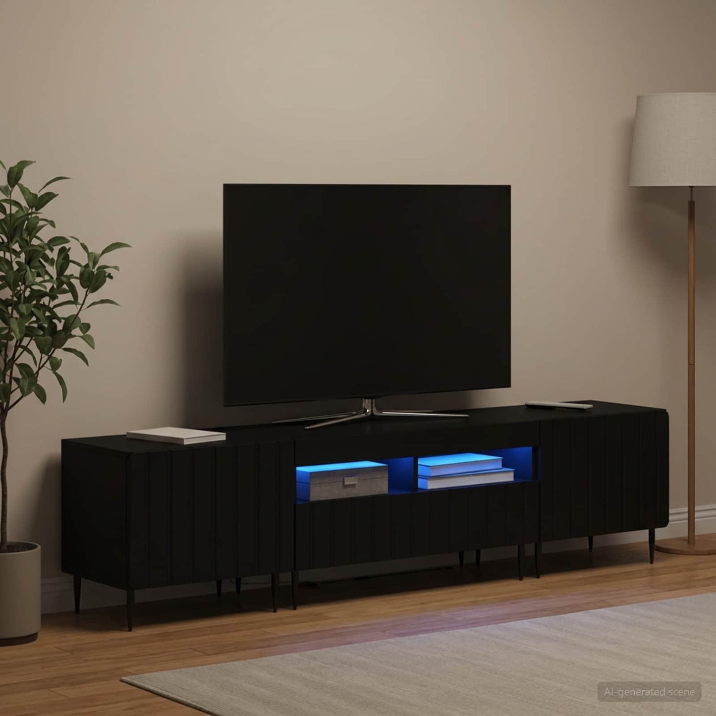 5 Piece LED TV Cabinet Black Engineered Wood