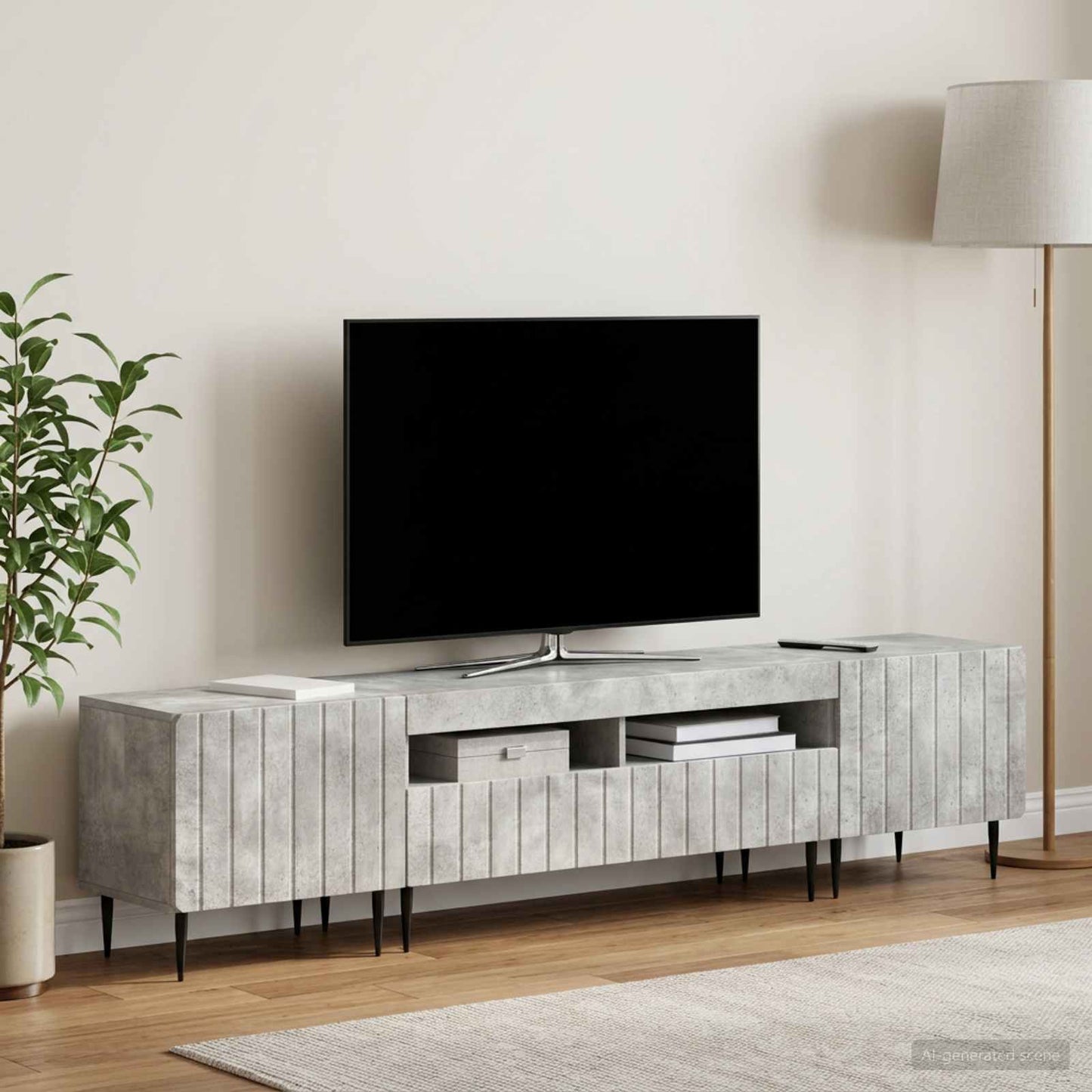 5 Piece LED TV Cabinet Concrete Grey Engineered Wood