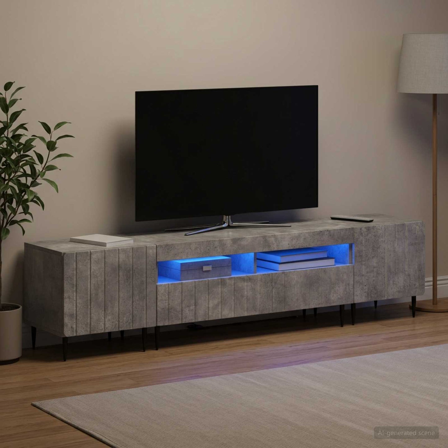 5 Piece LED TV Cabinet Concrete Grey Engineered Wood