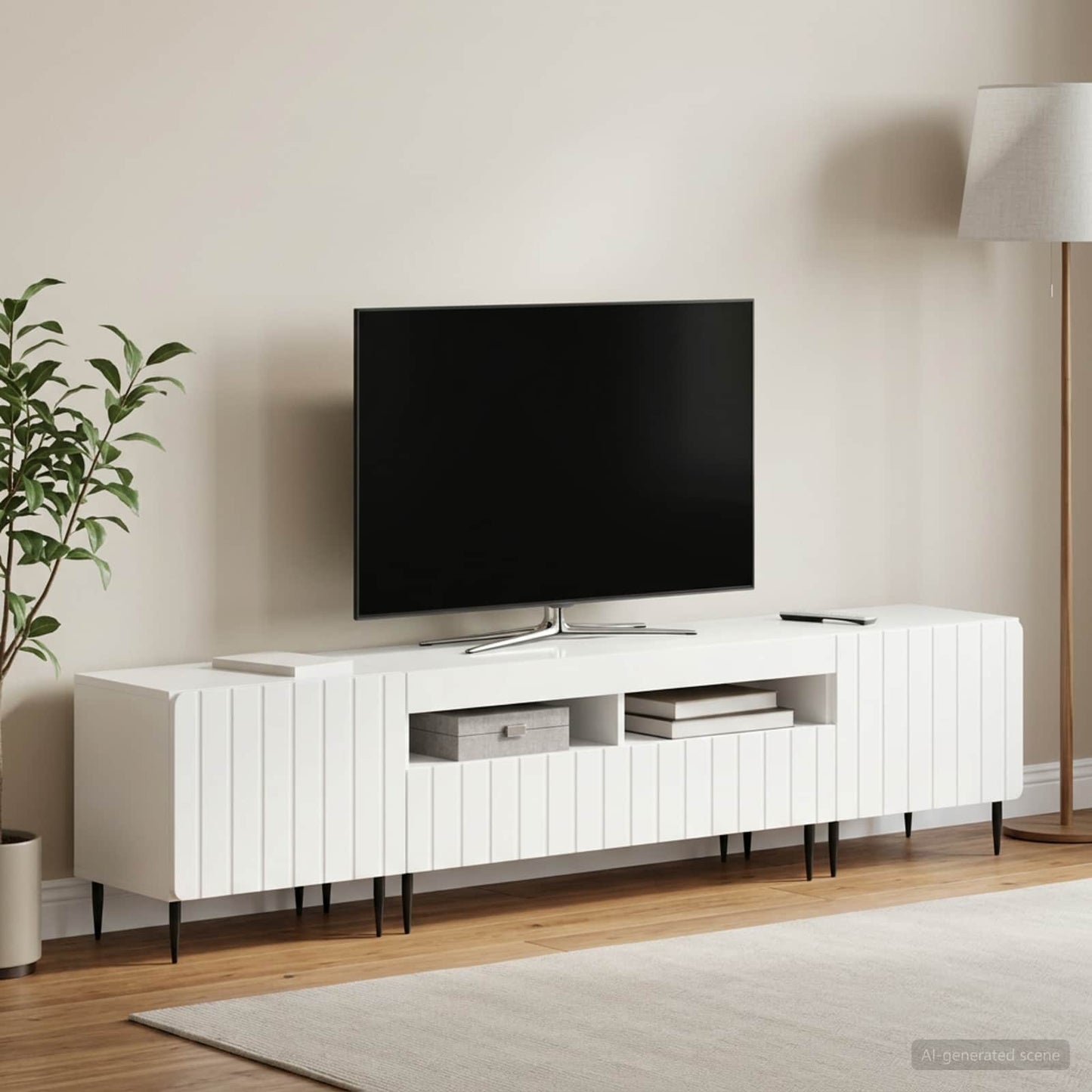 5 Piece LED TV Cabinet High Gloss White Engineered Wood