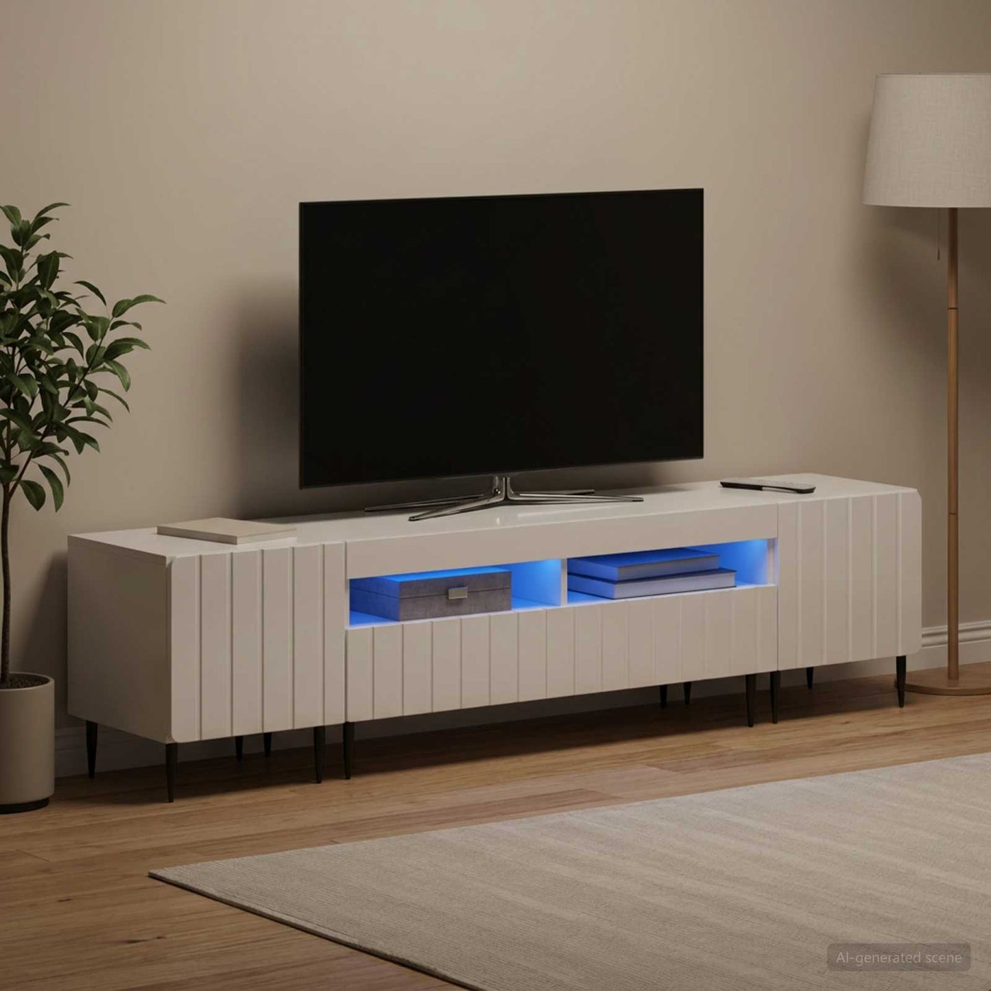 5 Piece LED TV Cabinet High Gloss White Engineered Wood