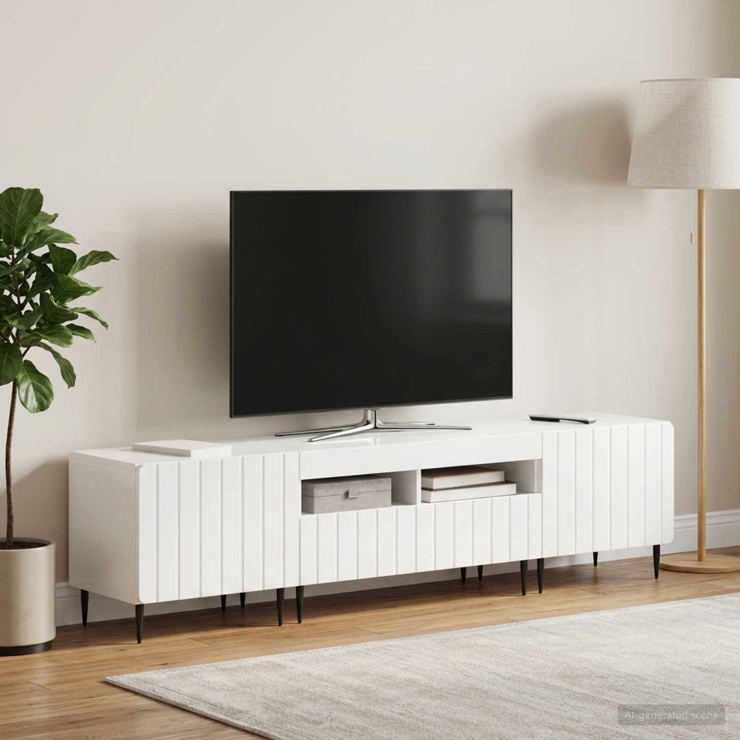 5 Piece LED TV Cabinet High Gloss White Engineered Wood