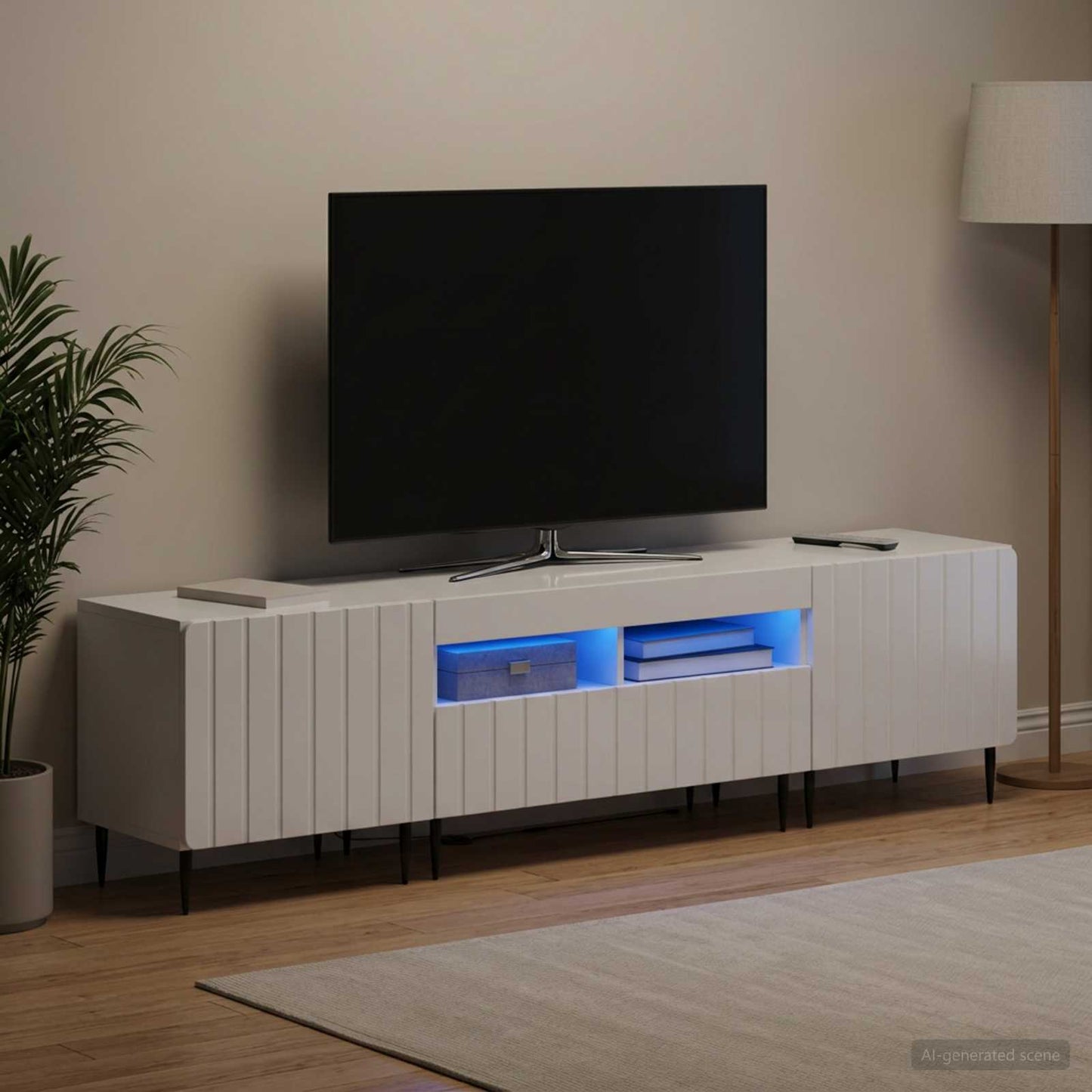 5 Piece LED TV Cabinet High Gloss White Engineered Wood