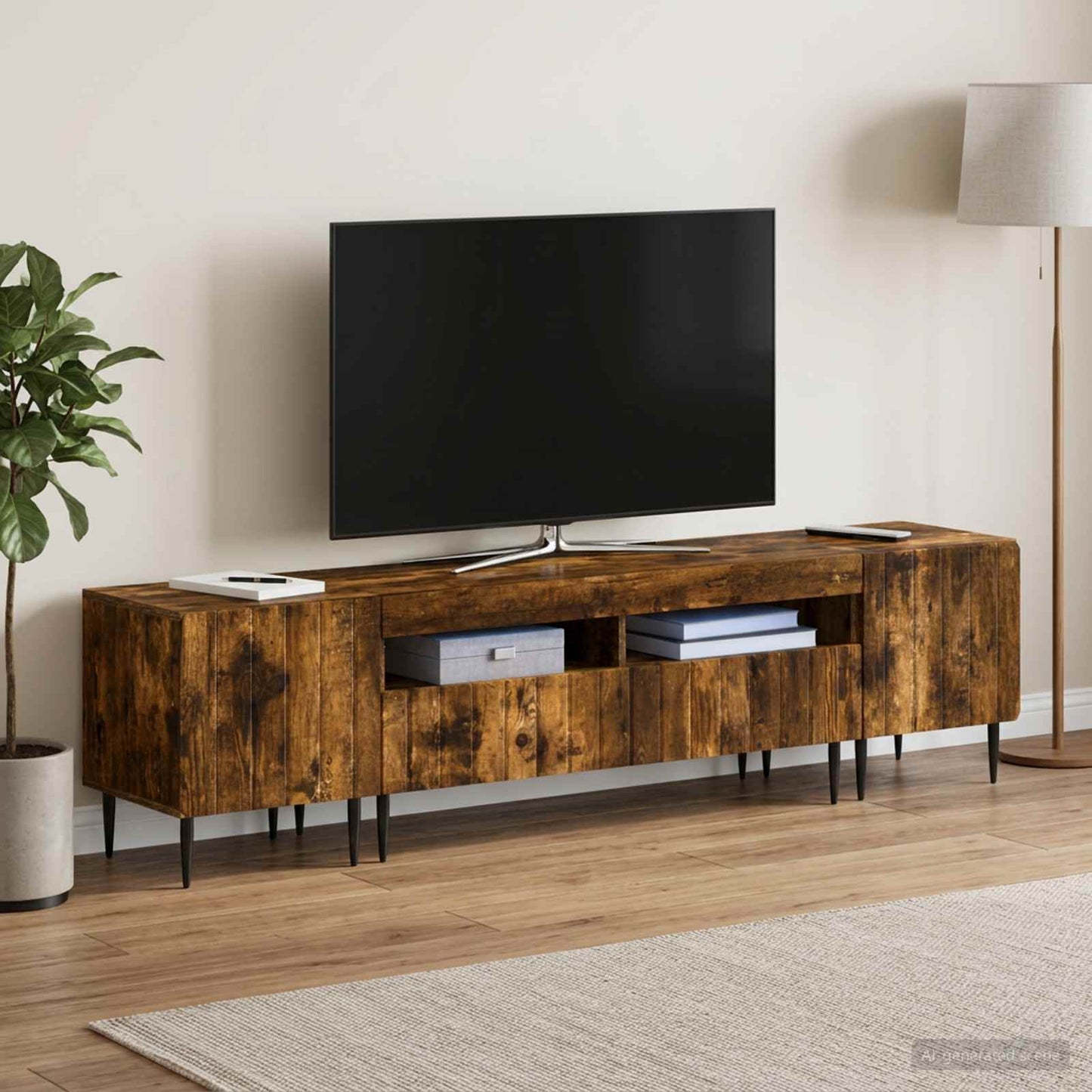 5 Piece LED TV Cabinet Smoked Oak Engineered Wood