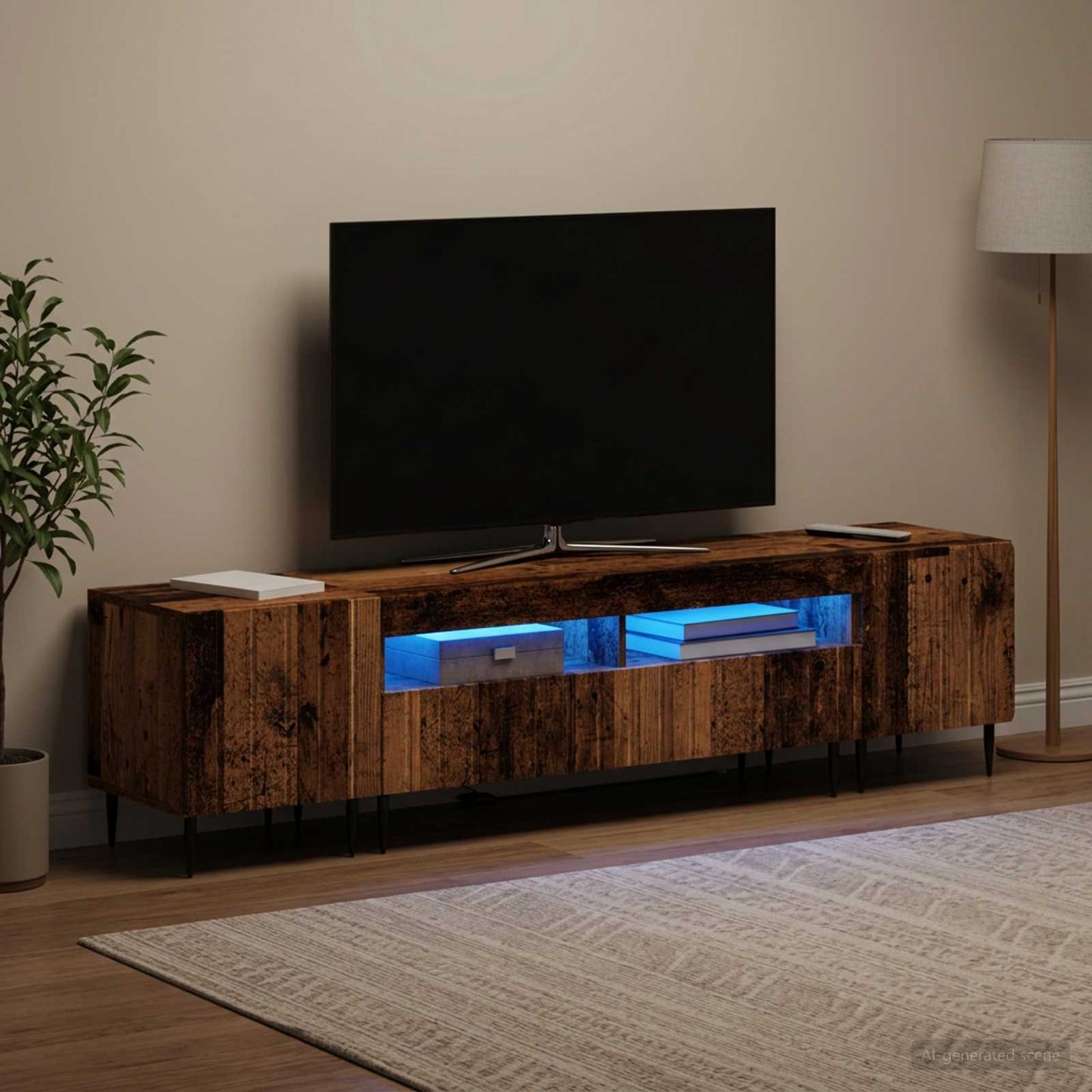 5 Piece LED TV Cabinet Old Wood Engineered Wood