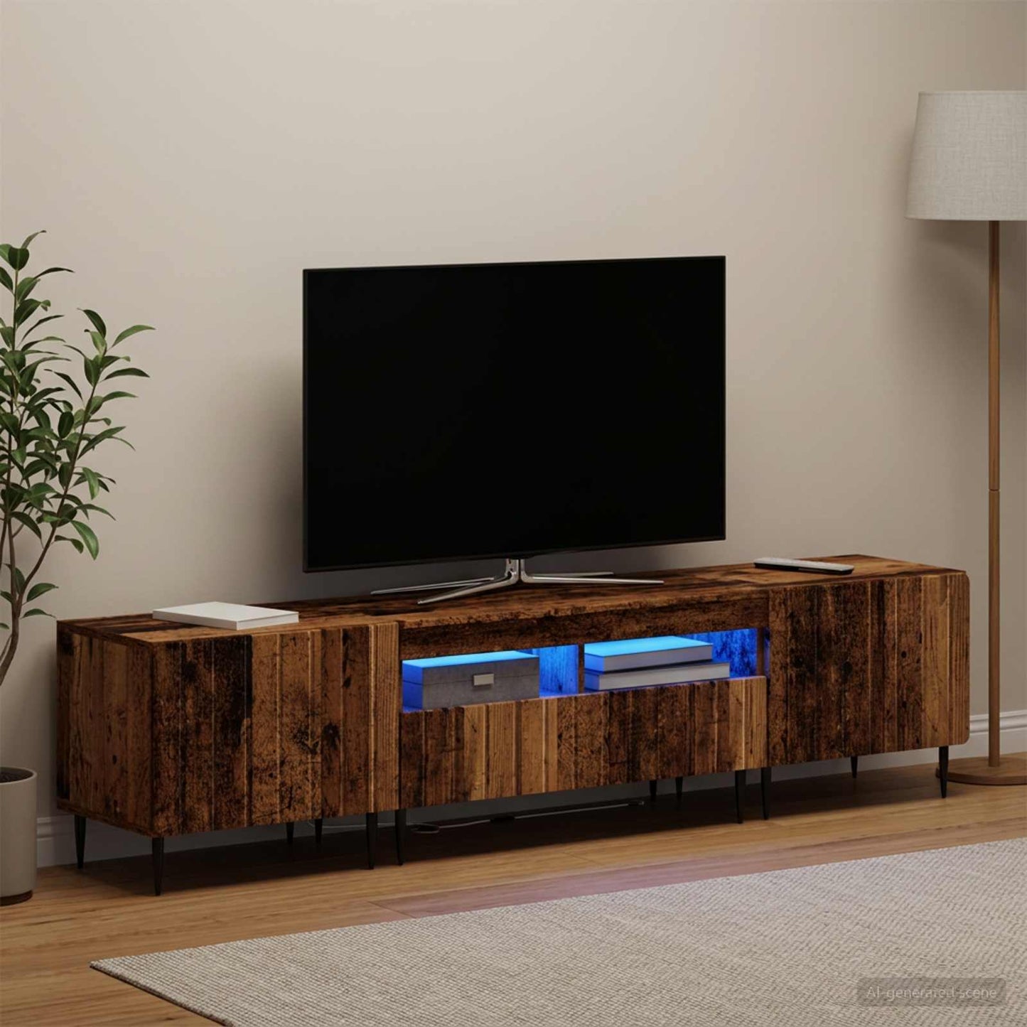 5 Piece LED TV Cabinet Old Wood Engineered Wood
