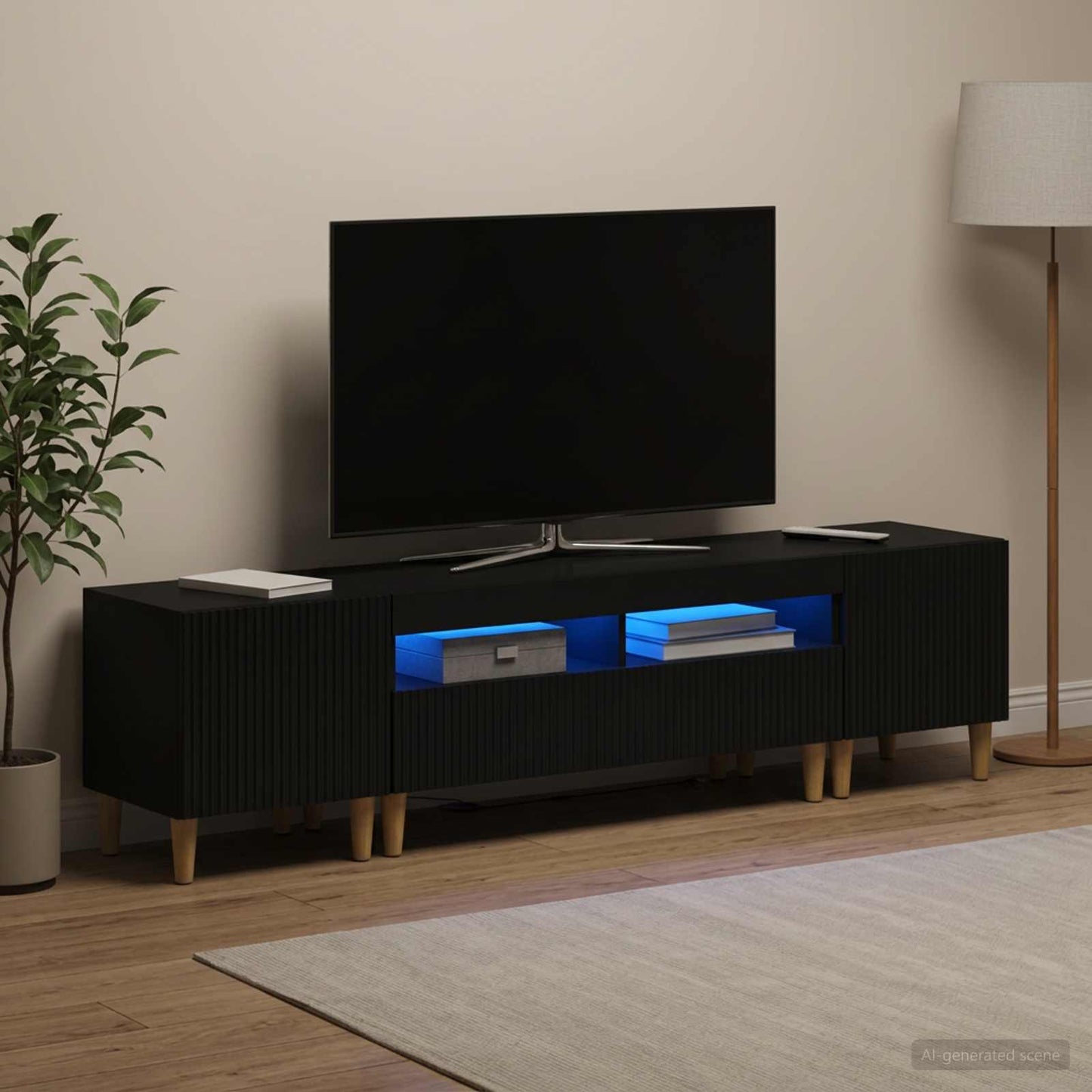 5 Piece LED TV Cabinet ARNHEM Black Engineered Wood
