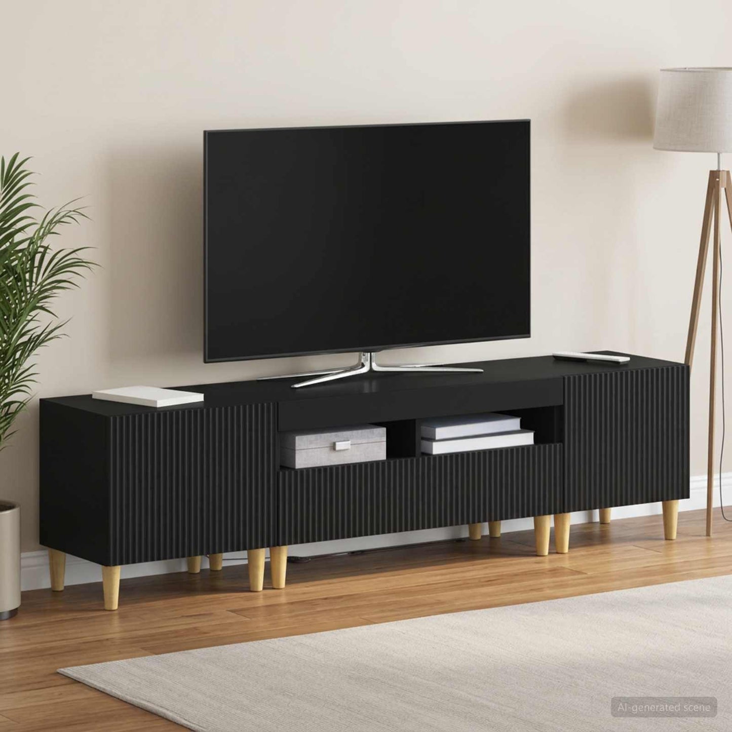 5 Piece LED TV Cabinet Black Engineered Wood