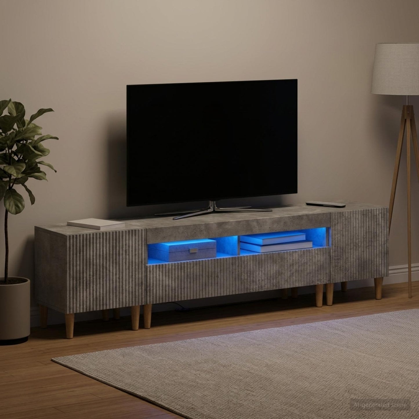 5 Piece LED TV Cabinet Concrete Grey Engineered Wood